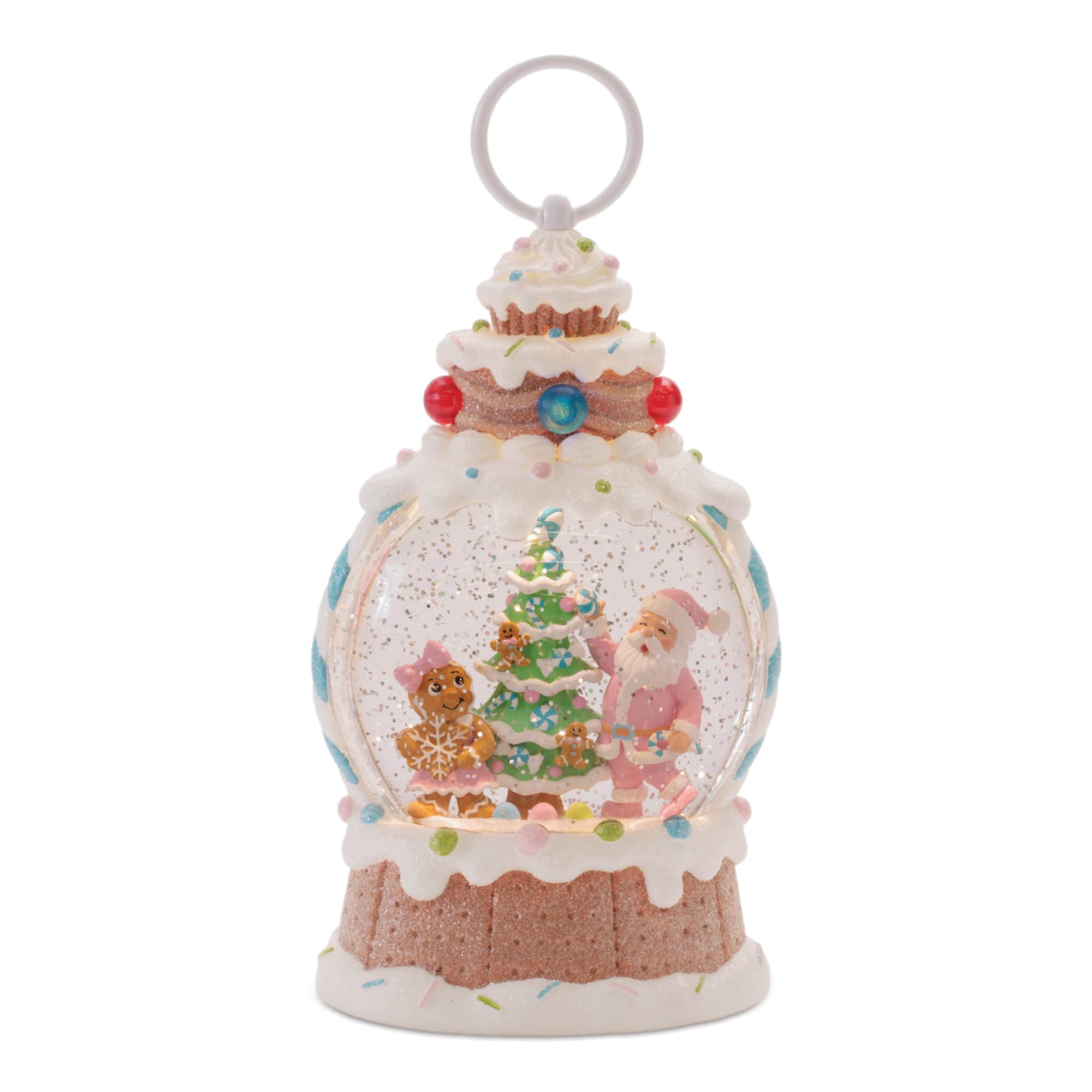 Melrose 10.25" LED Santa & Gingerbread Tree Snow Globe