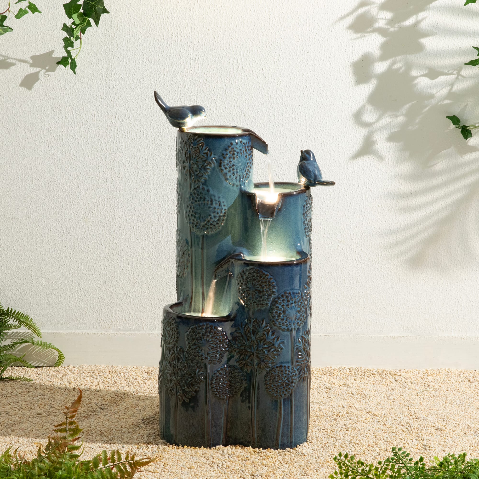 Glitzhome® 26.25" LED 4-Tier Dandelion Texture Vase-Shaped Outdoor Floor Fountain