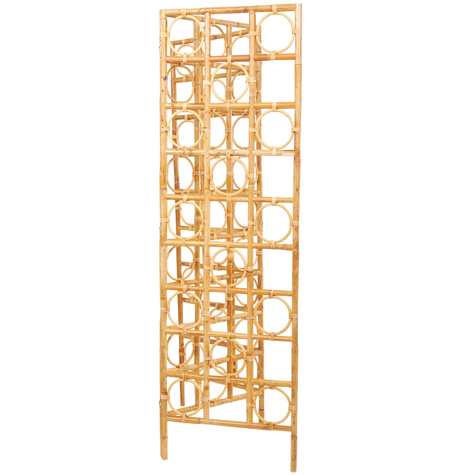 71" Brown Rattan Geometric Handmade Woven Geometric 3 Panel Room Divider