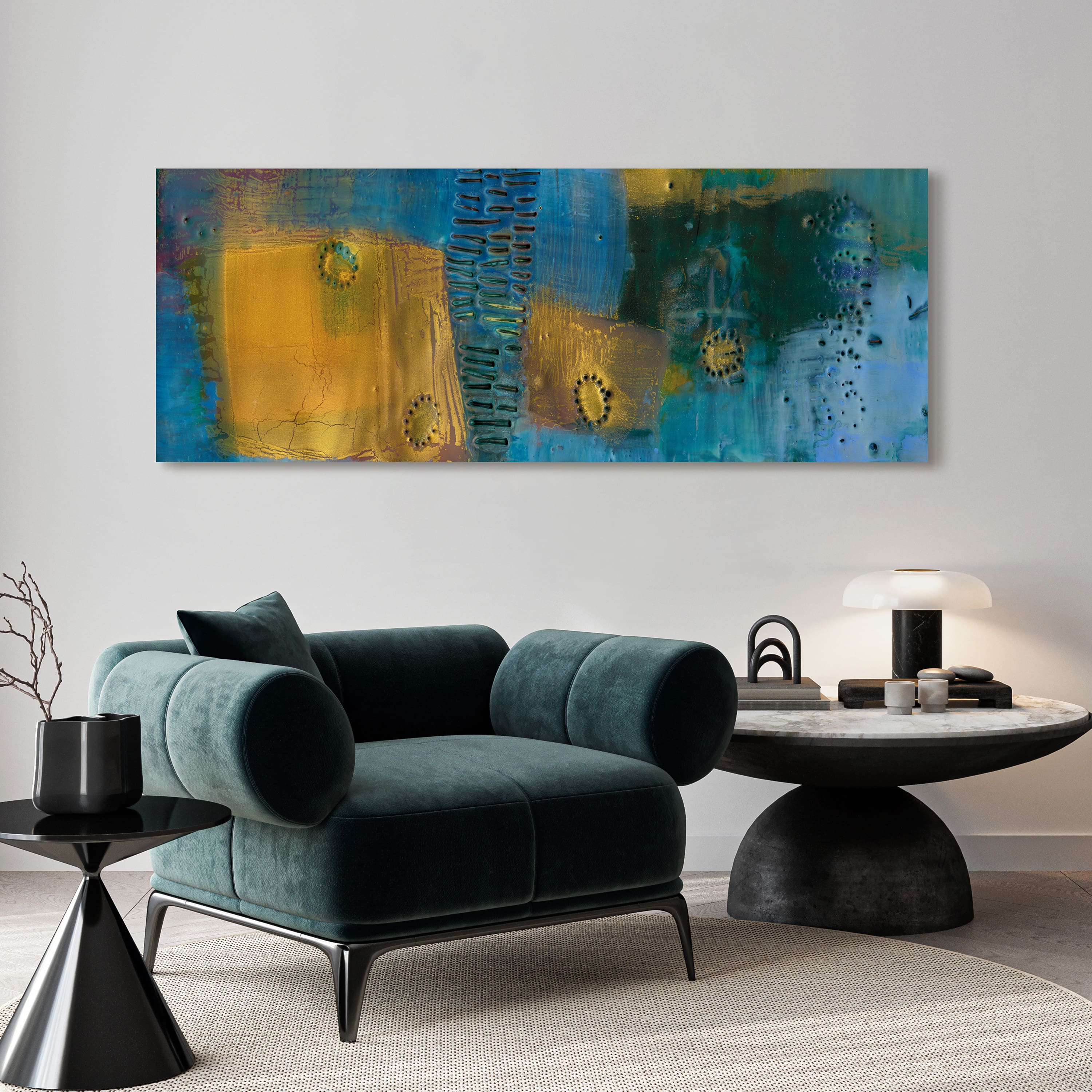 Empire Art Direct 24" x 63" Reedy Blue I Free Floating Reverse Tempered Glass Wall Art
