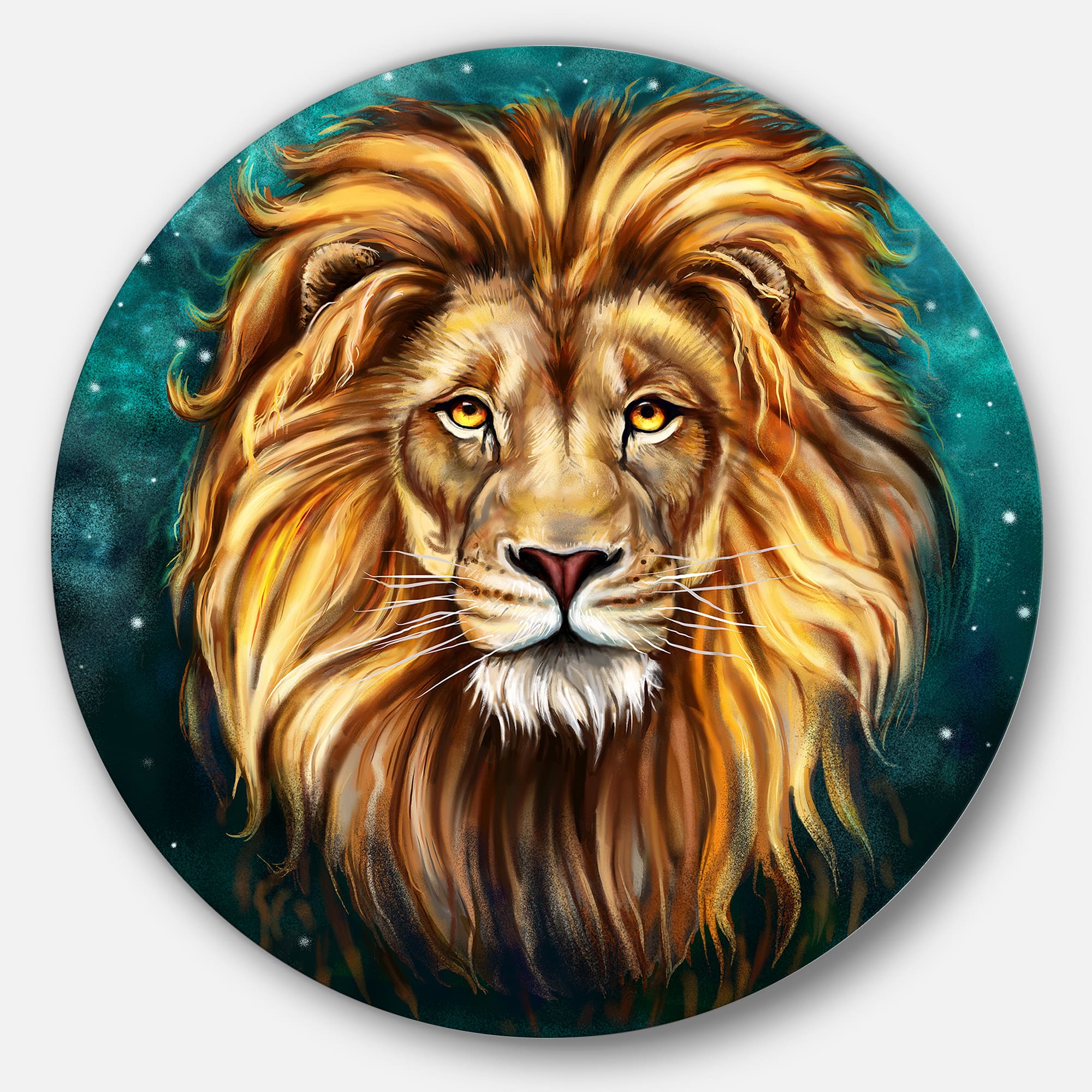 Designart - Lion Head in Blue' Animal Circle Metal Wall Art