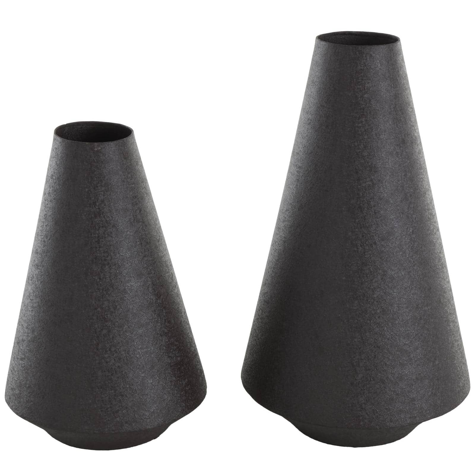 Black Metal Textured Cone Vase Set