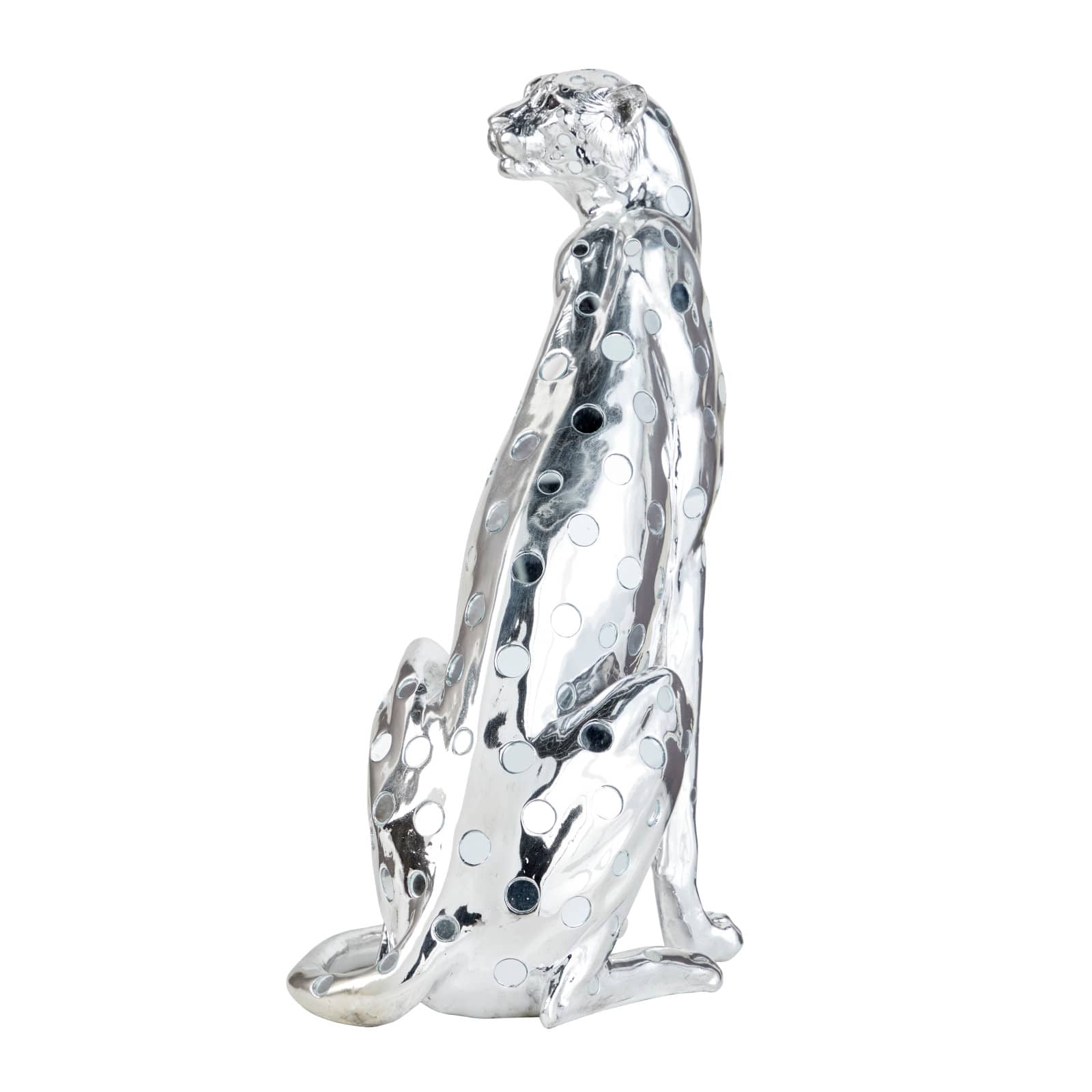 23" Silver Eclectic Leopard Sculpture