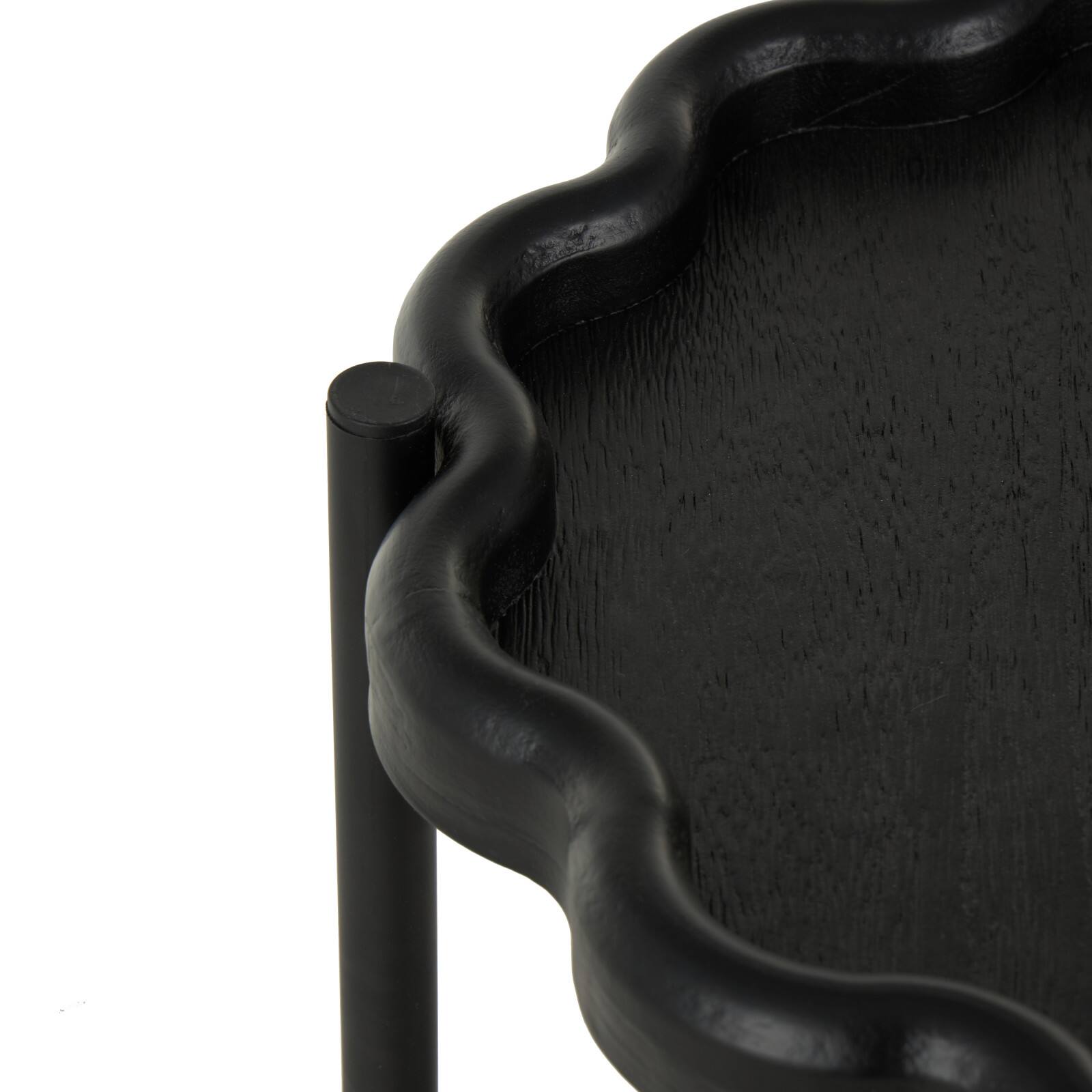 23.75" Black Wood Floral Inspired 2-Level Side End Accent Table with Metal Legs