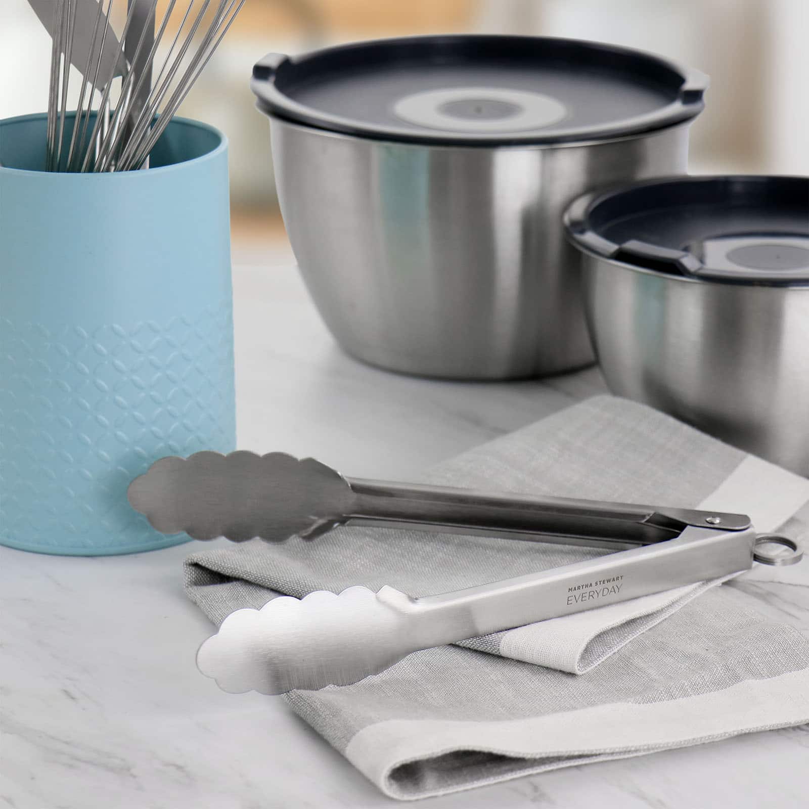 Martha Stewart Everyday Stainless Steel Easy-Lock Tongs