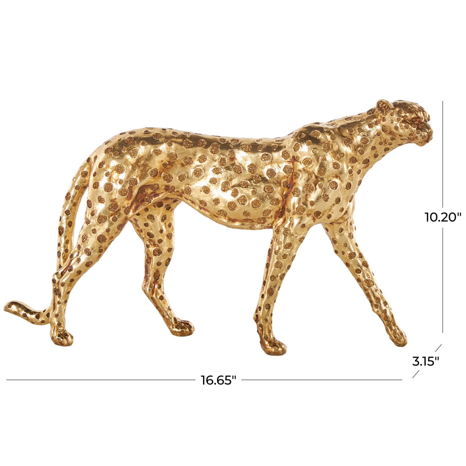 17" Long Gold Walking Cheetah Sculpture 