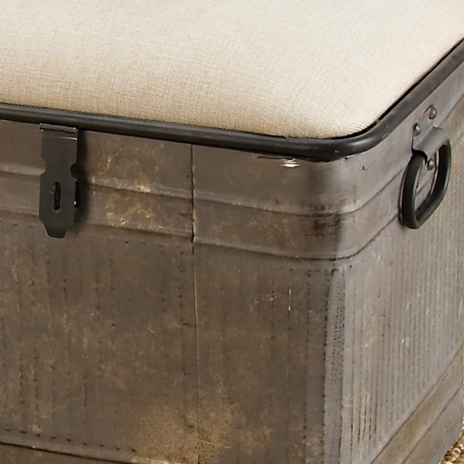 Grey Iron & Fabric Farmhouse Bench
