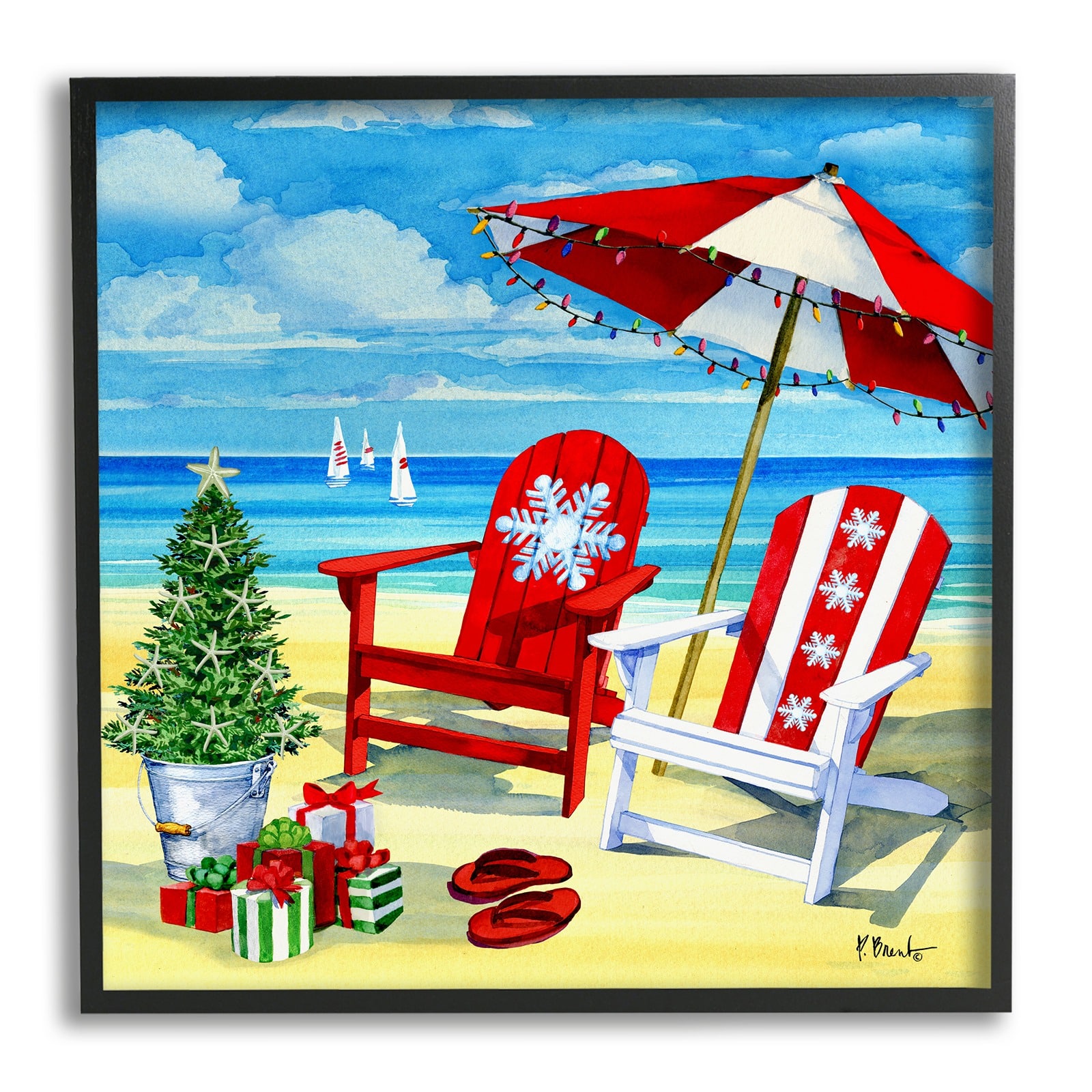 Stupell Industries Christmas Coastal Scene Framed Giclee Art
