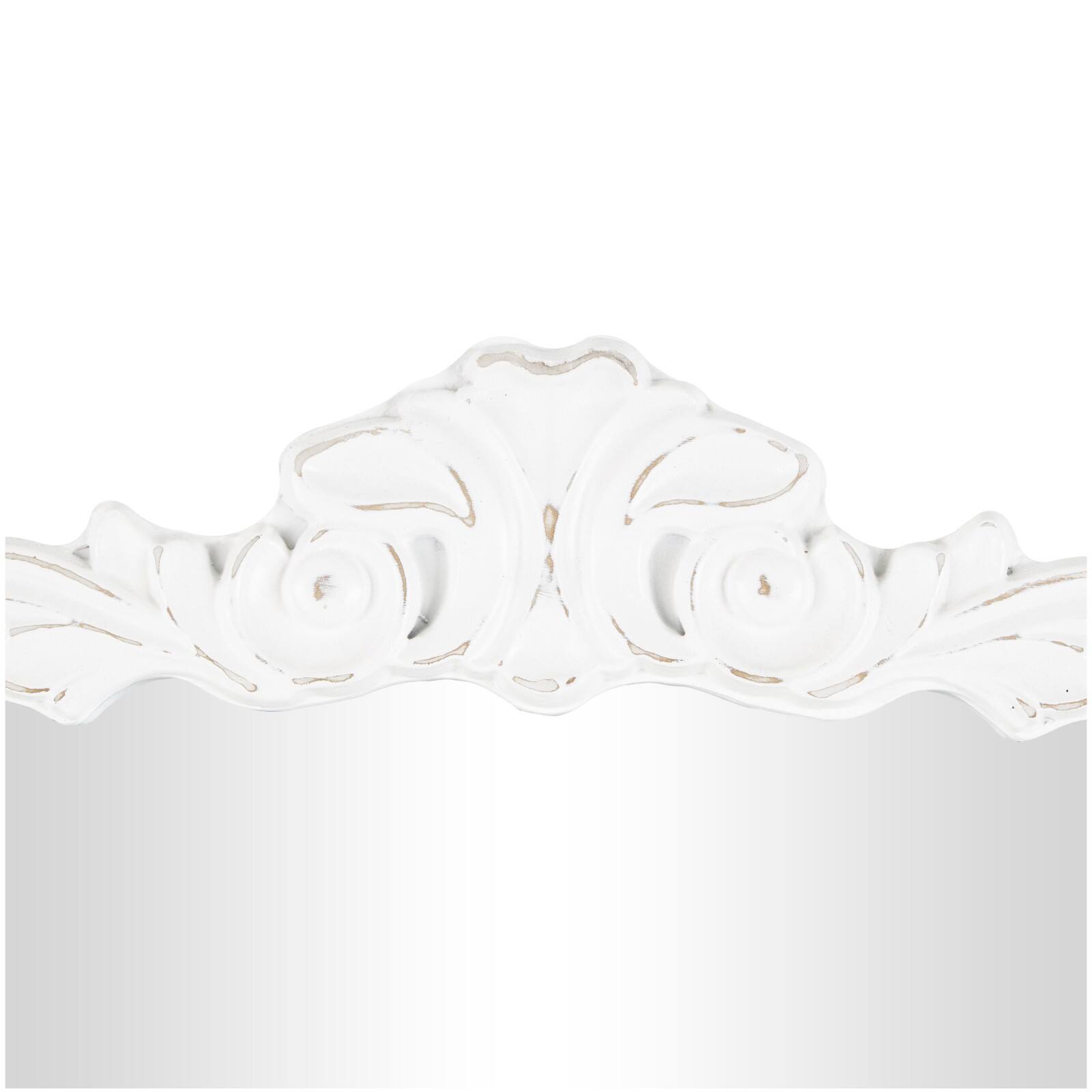 27" x 35", White Wooden  Arched Wall Mirror with Scroll Details