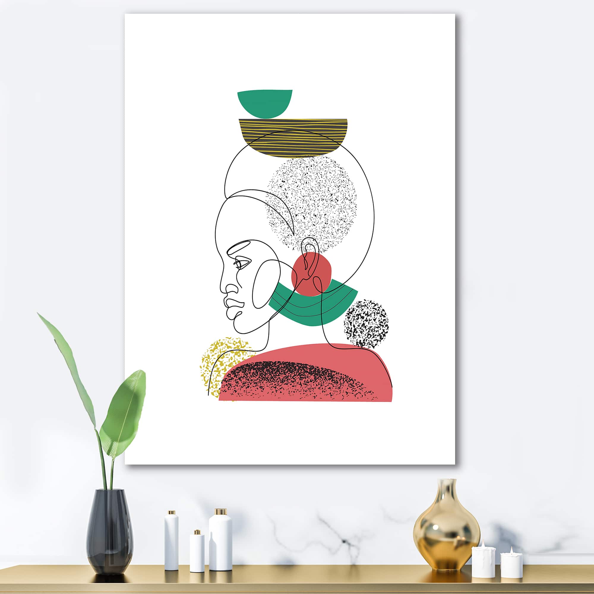 Designart - One Line Portrait of African American Women II - Modern Canvas Wall Art Print
