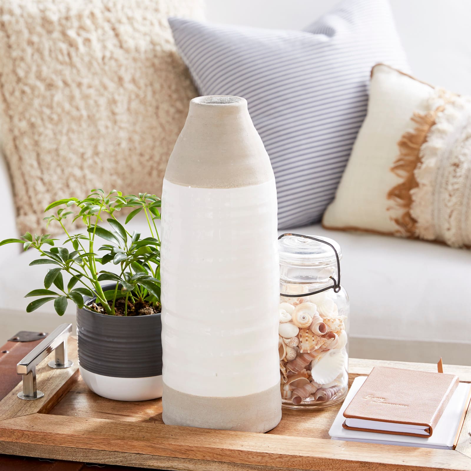 Gray Stoneware Coastal Style Vase