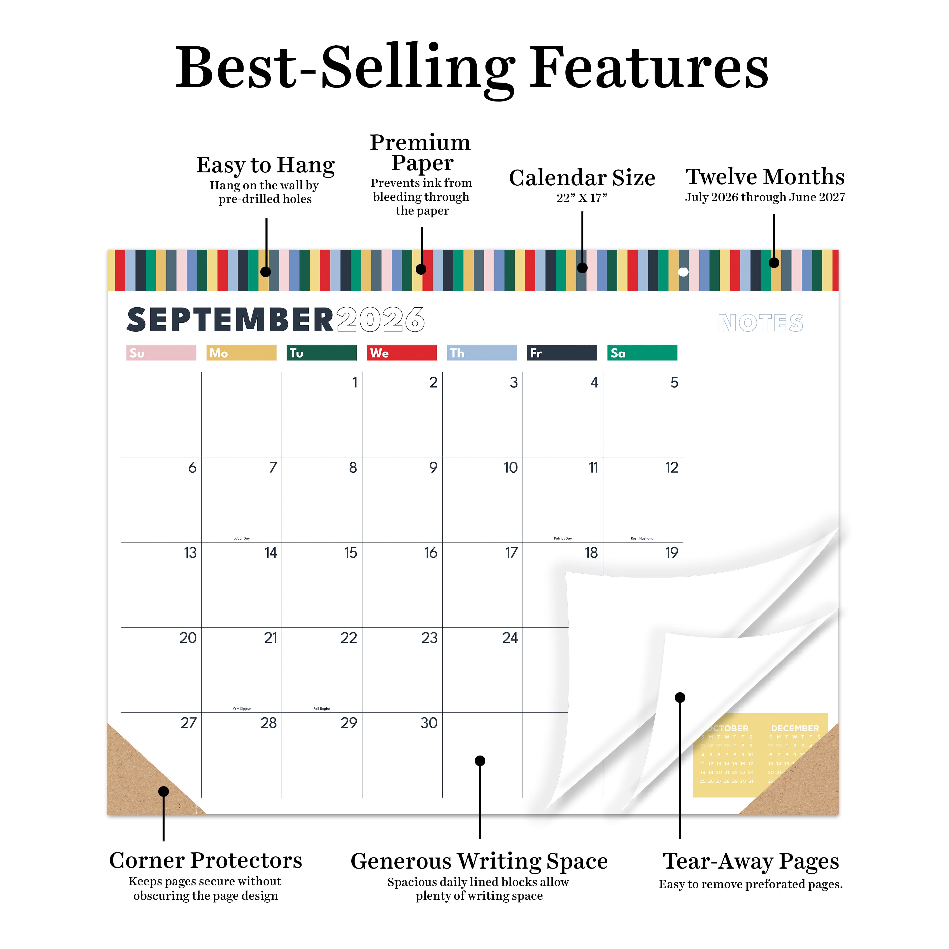 TF Publishing Large 2026-27 Long Weekend Desk Pad Monthly Blotter Calendar