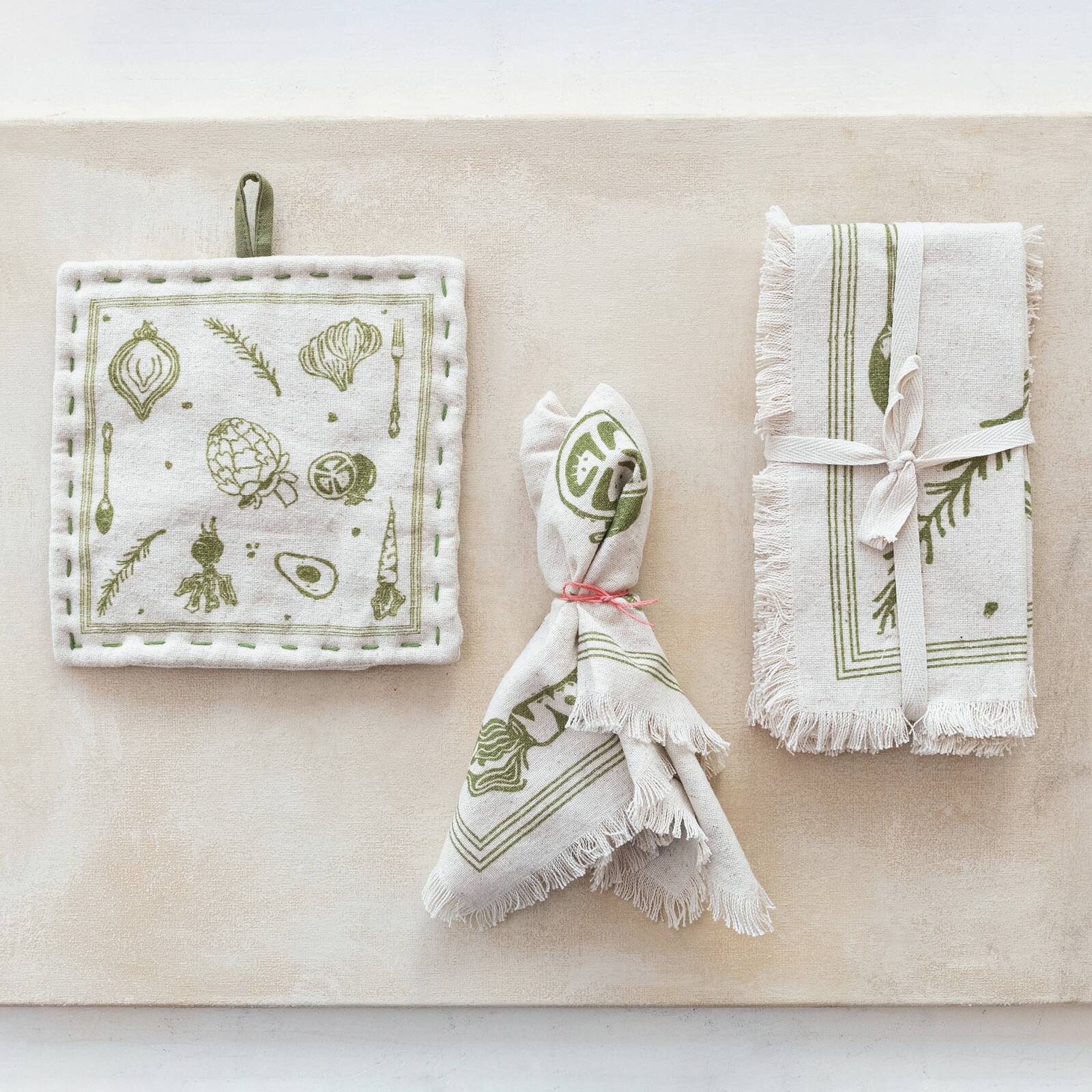 Hello Honey® Green Vegetable Cotton & Linen Napkins with Fringe, 4ct.
