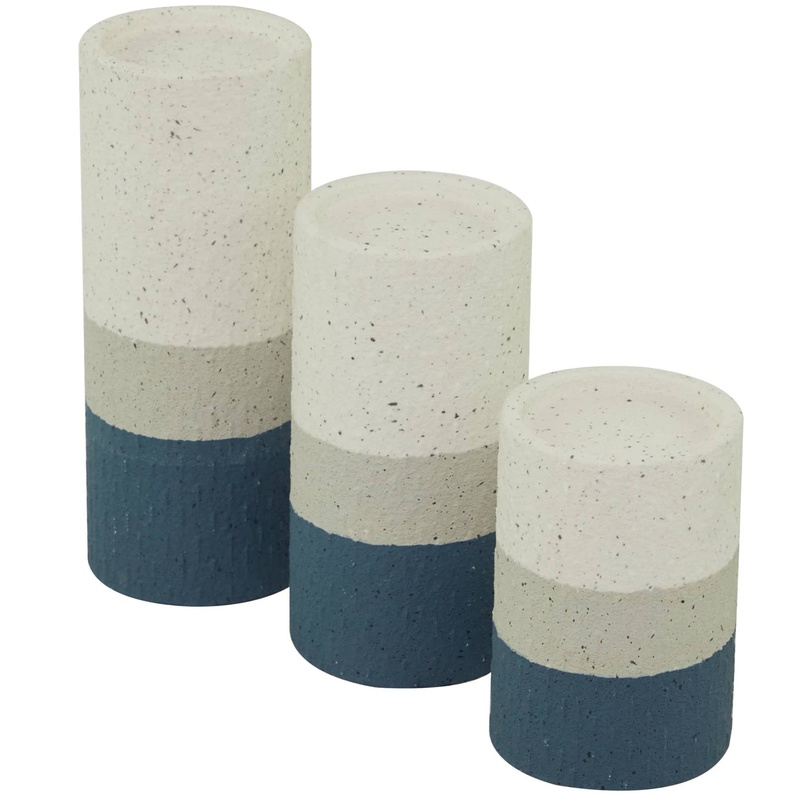 Blue Metal Striped Pillar Candle Holder Set