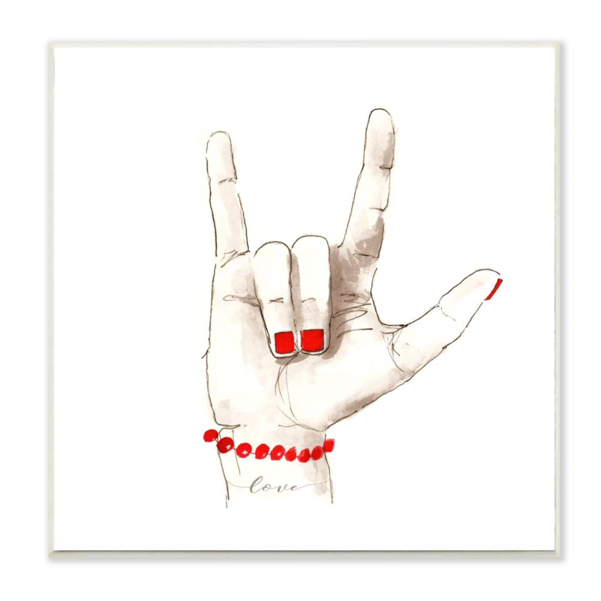 Stupell Industries I Love You Sign Language Gesture Red Accents Wood Wall Plaque