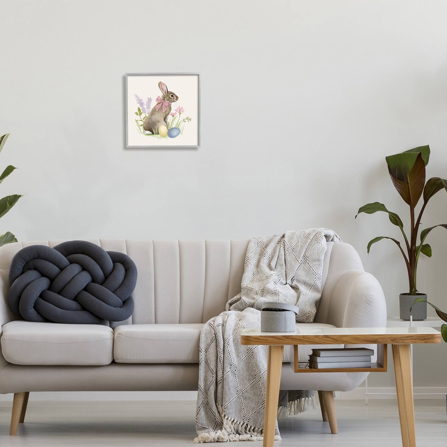 Stupell Industries Easter Bunny Rabbit Bow Spring Flowers & Eggs Framed Giclee Art
