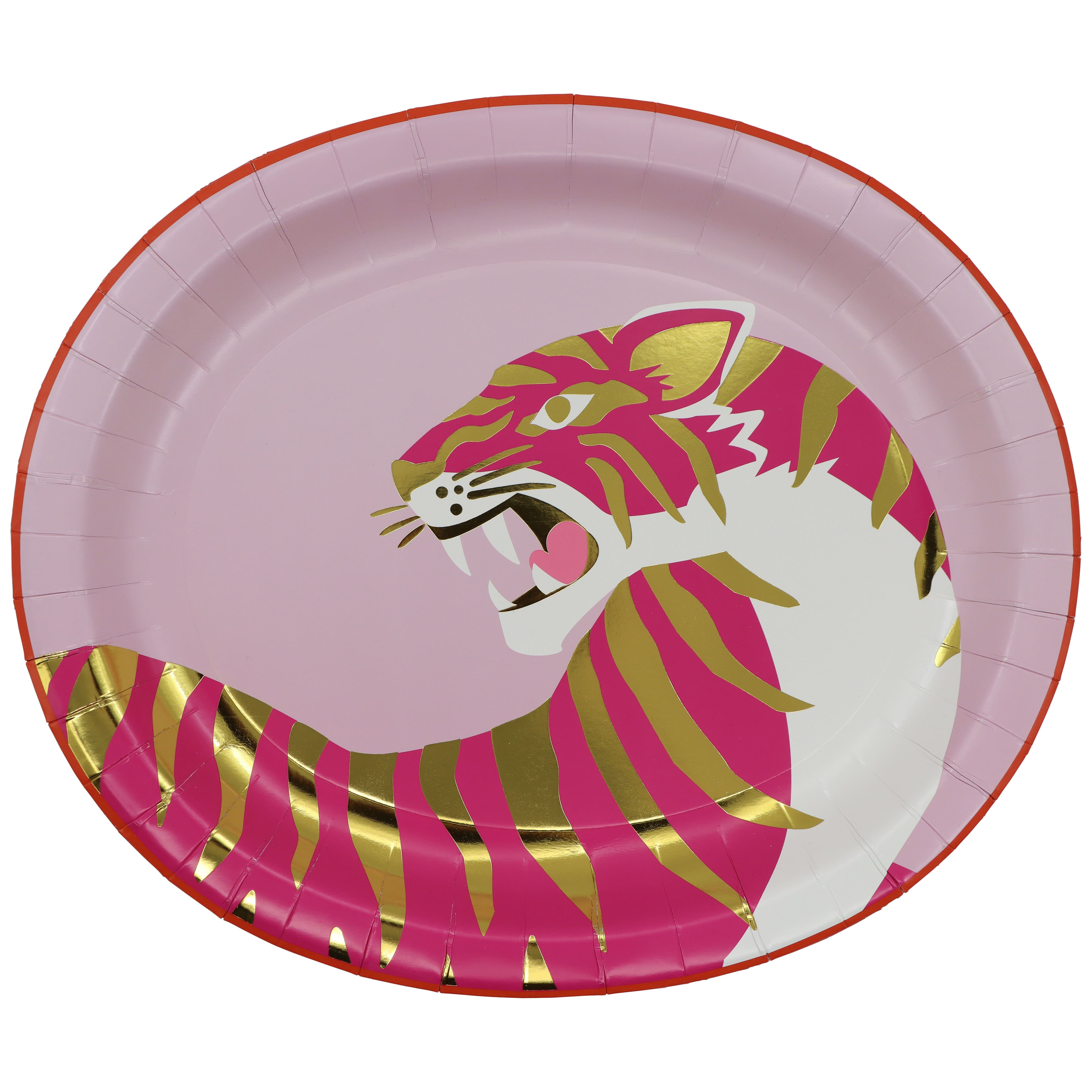 Pink Jungle 12.25" Gold & Pink Tiger Oval Paper Plates, 10ct. by Celebrate It™