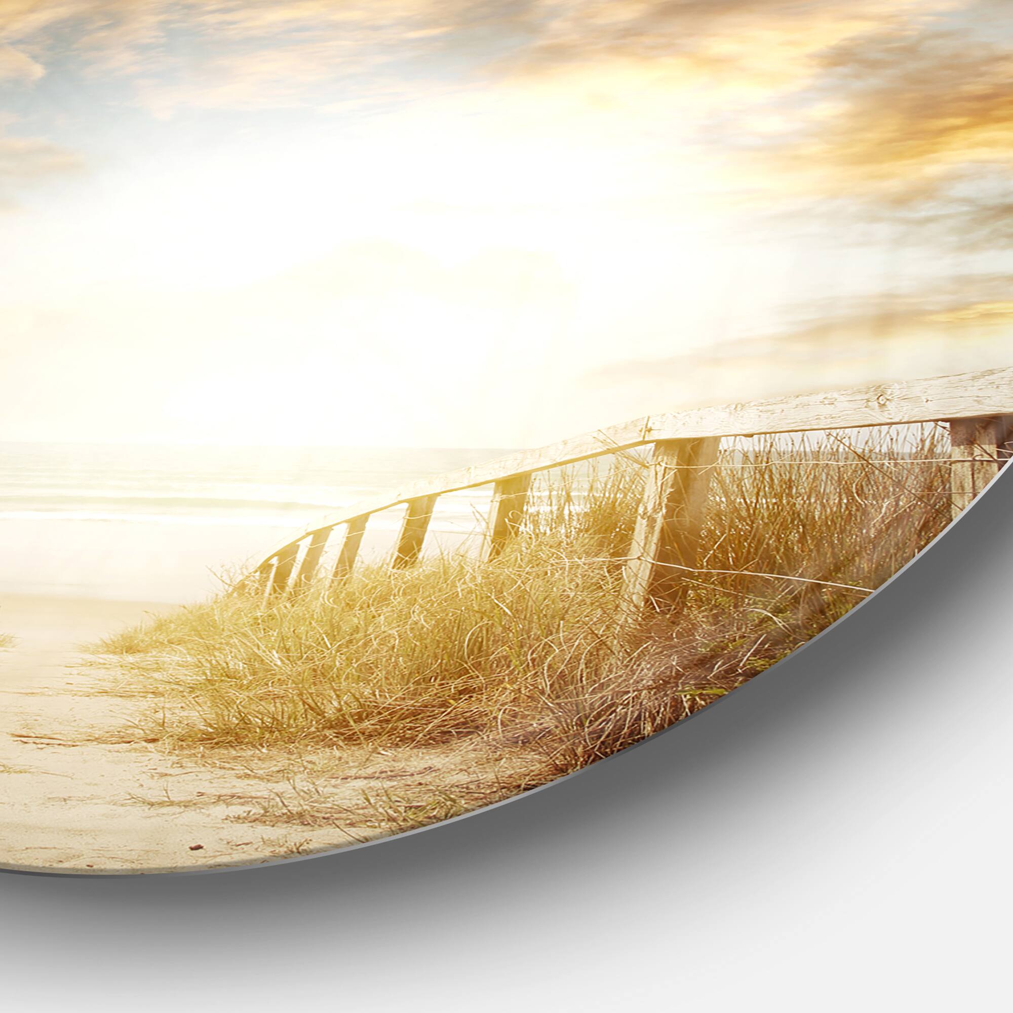 Designart - Walkway Leading to Beach Scene' Sea Bridge Metal Circle Wall Art