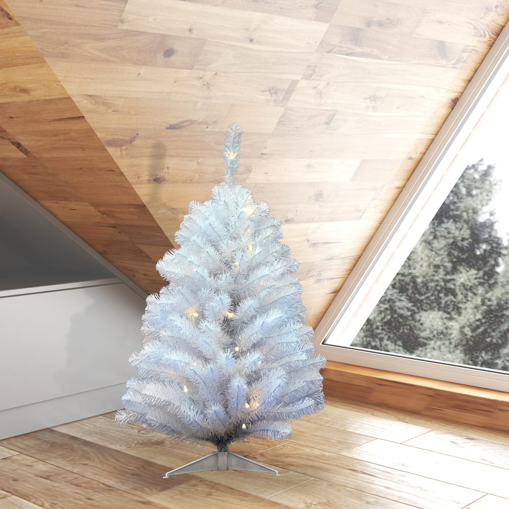 3ft. Pre-Lit Crystal White Spruce Artificial Christmas Tree, Warm White LED Lights