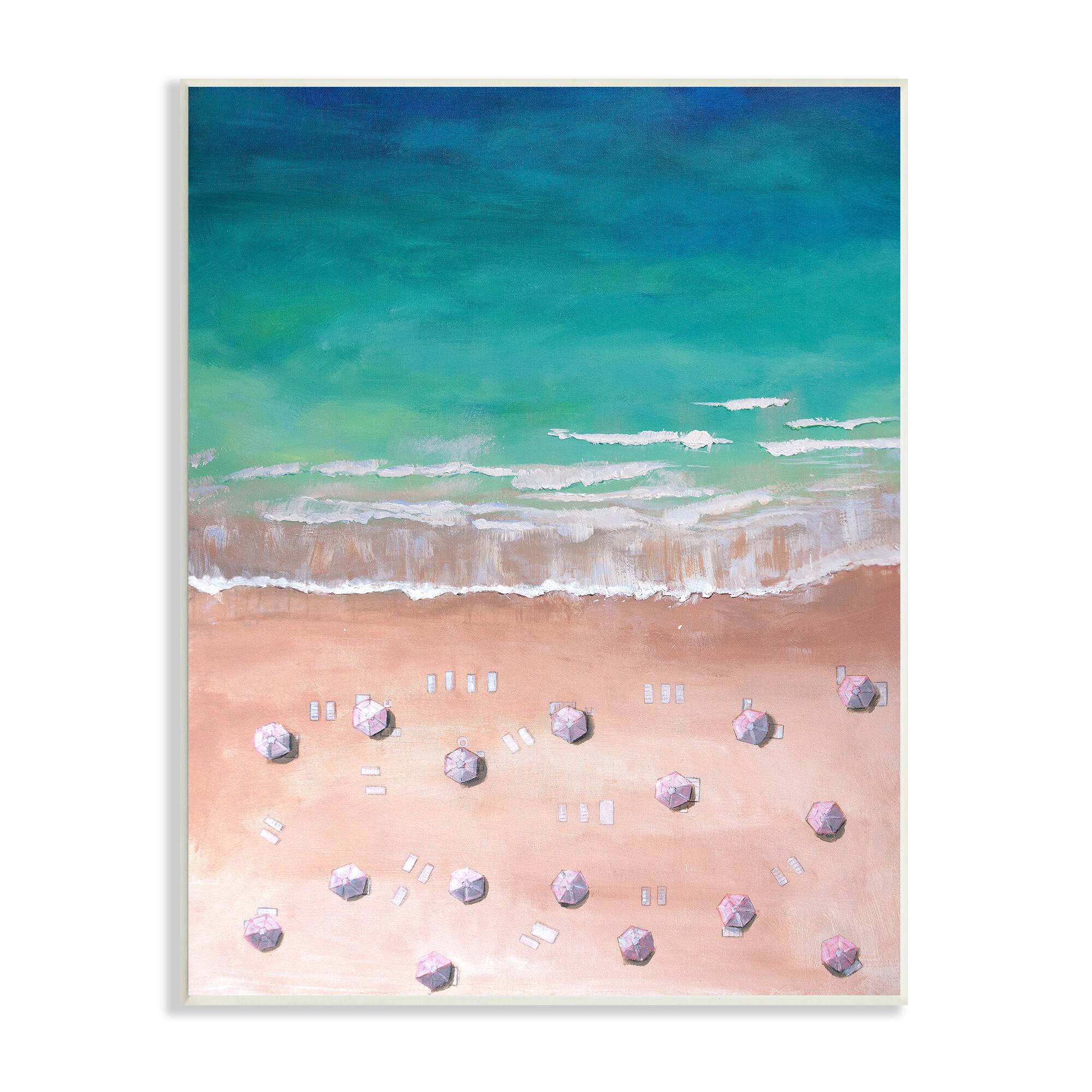 Stupell Industries Warm Blue Tide Umbrella Beach Coastal Landscape Painting Wall Plaque