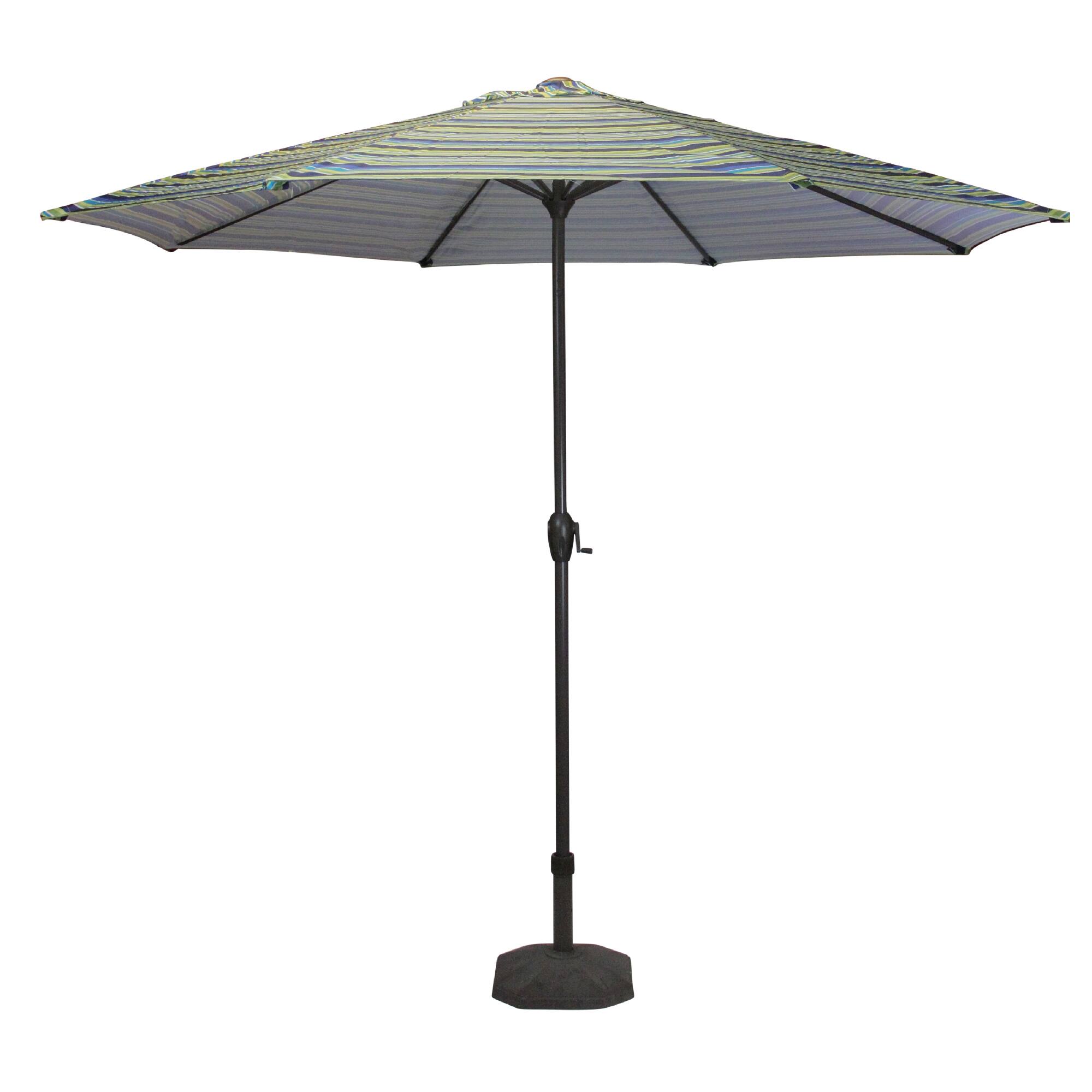 9ft. Blue & Green Striped Outdoor Patio Market Umbrella