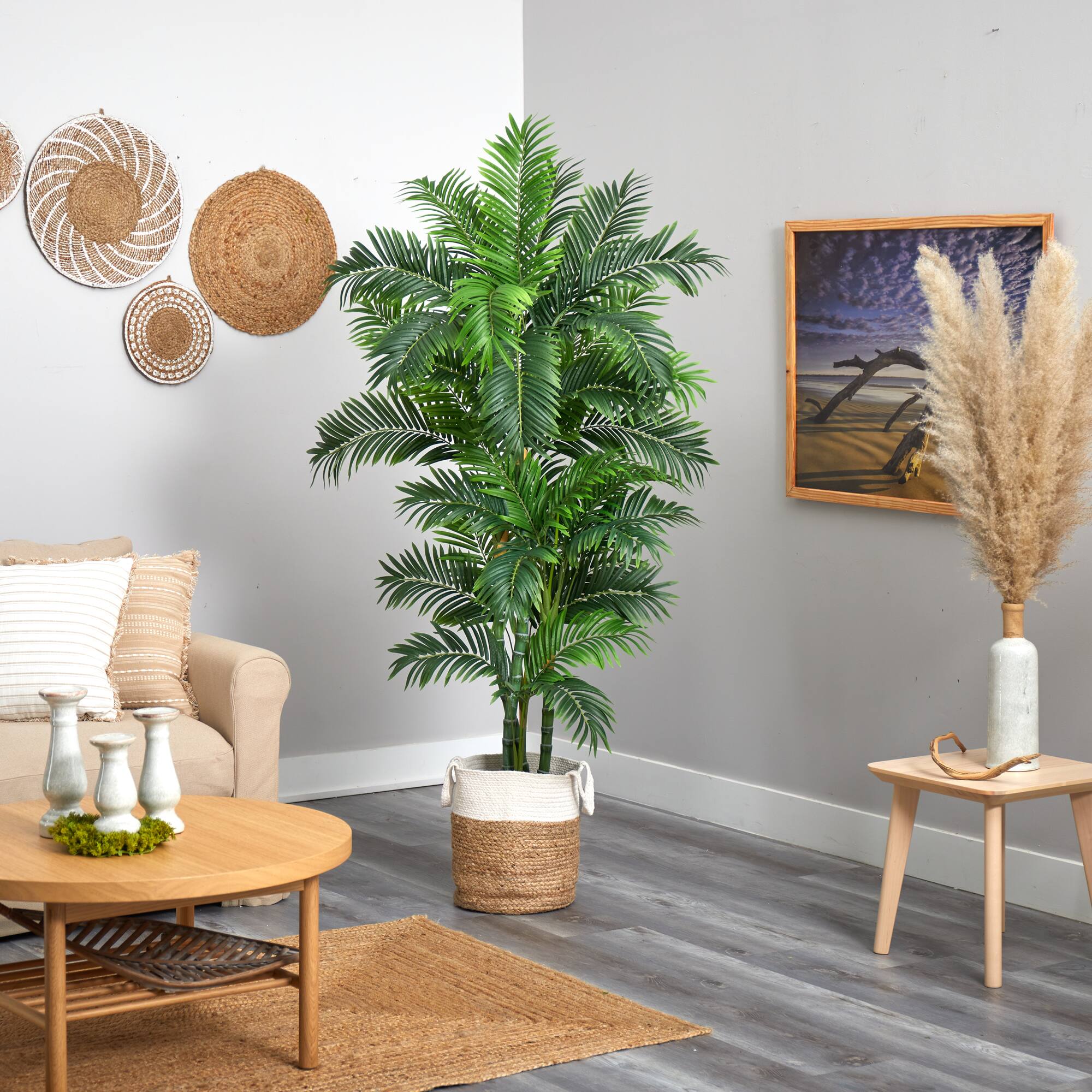 6ft. Curvy Parlor Artificial Palm Tree in Handmade Natural Jute and Cotton Planter