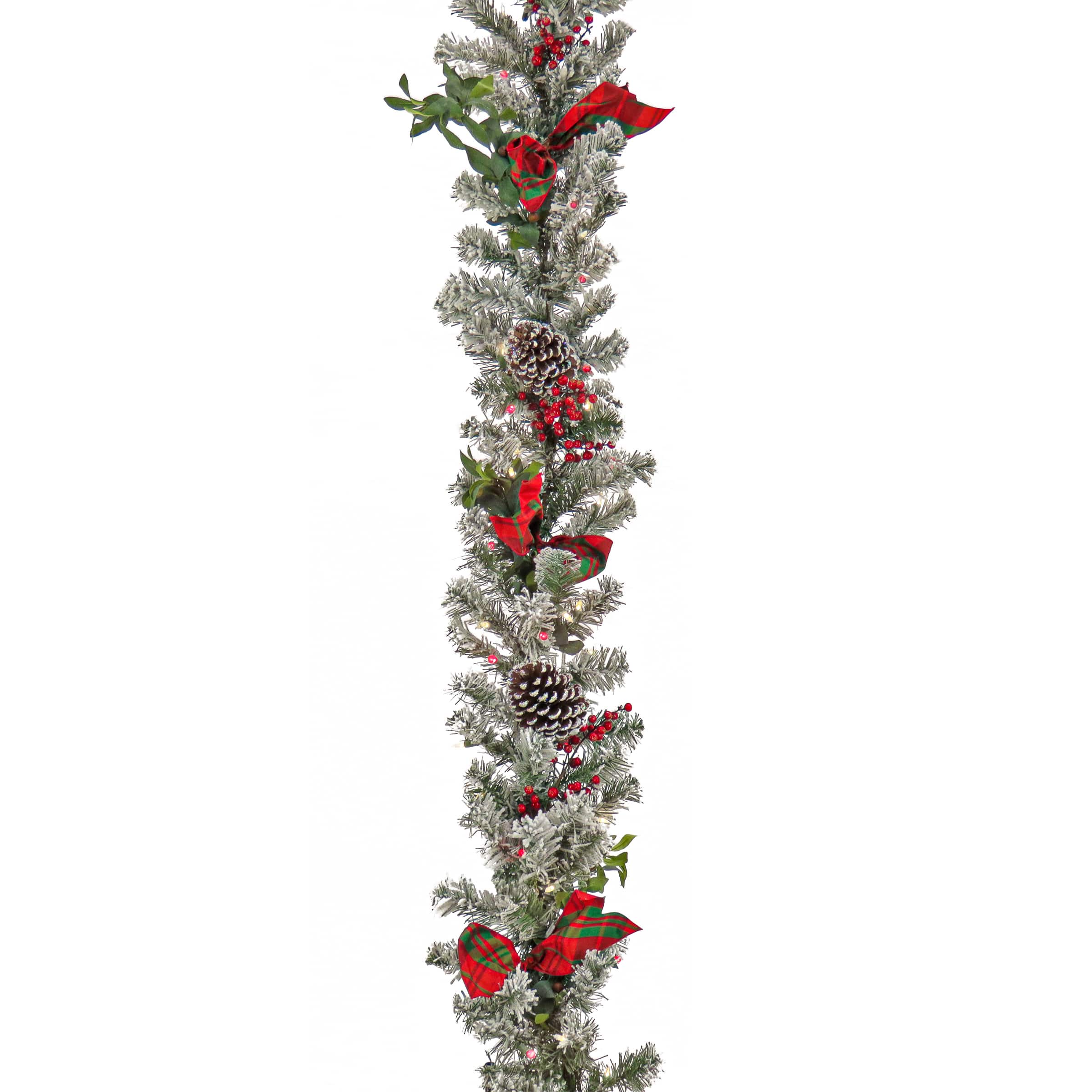 9ft. General Store Snowy Garland with LED Lights & Bows