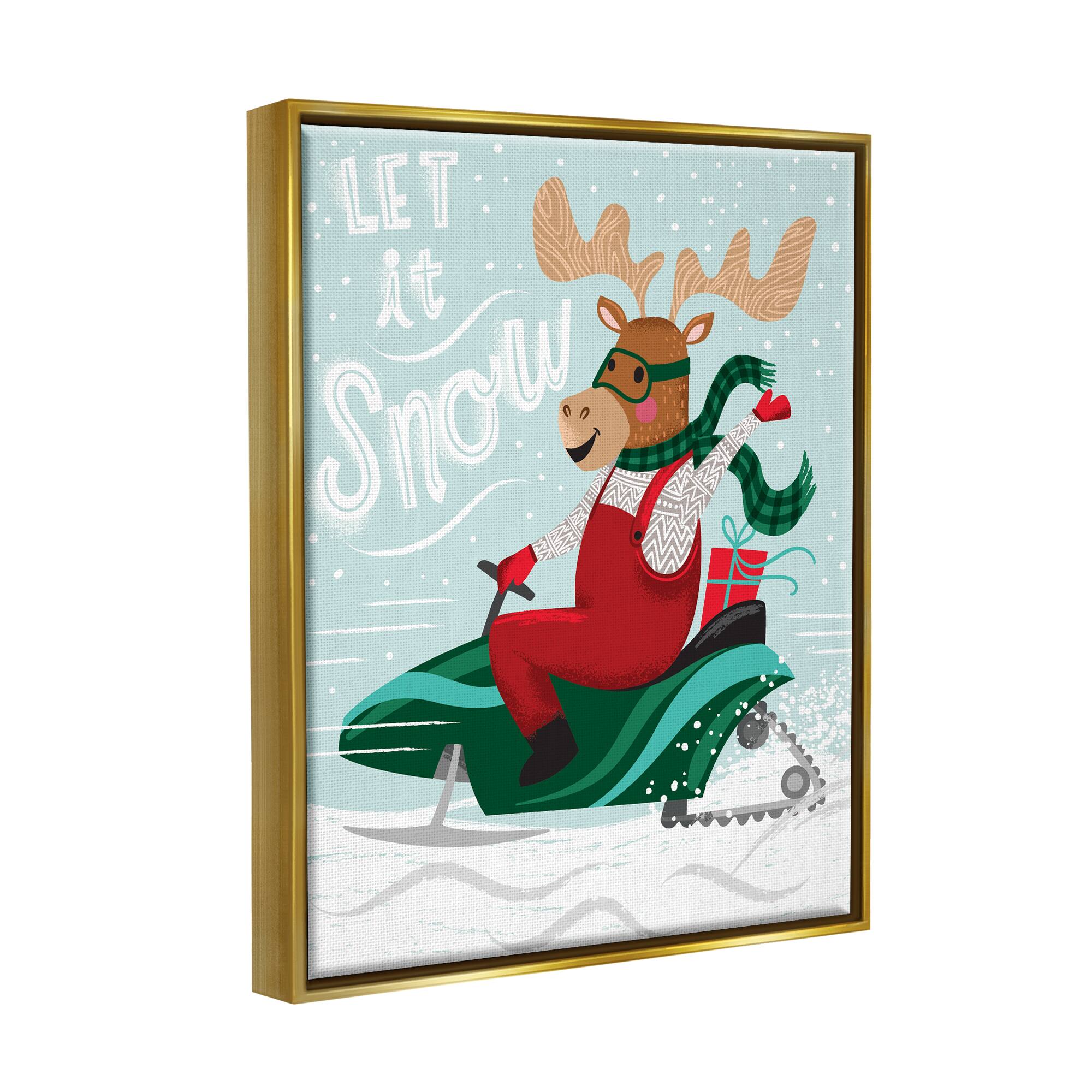 Stupell Industries Let It Snow Moose Sleigh Framed Floater Canvas Wall Art