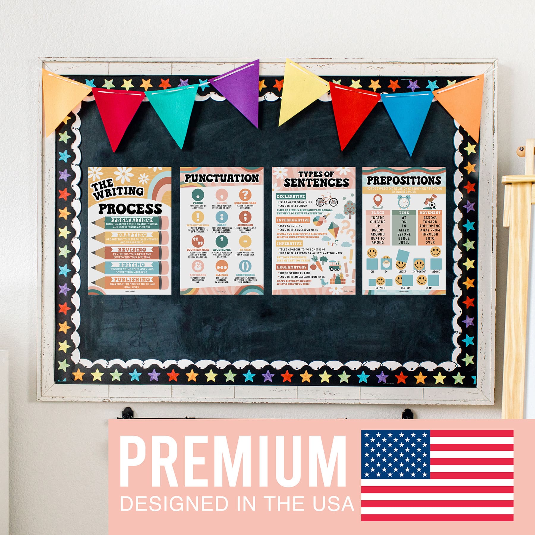 Hadley Designs 11" x 17" Retro Parts of Speech Language Arts and Grammar Laminated Posters Set