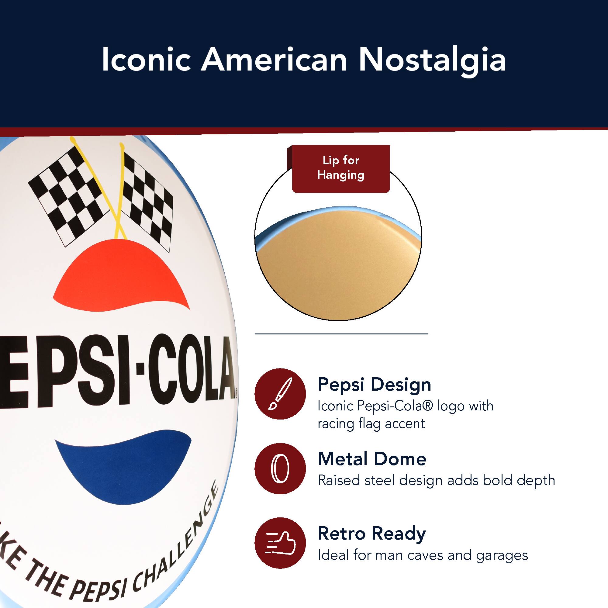 American Art Decor 15" Pepsi Logo Dome Metal Wall Art Sign