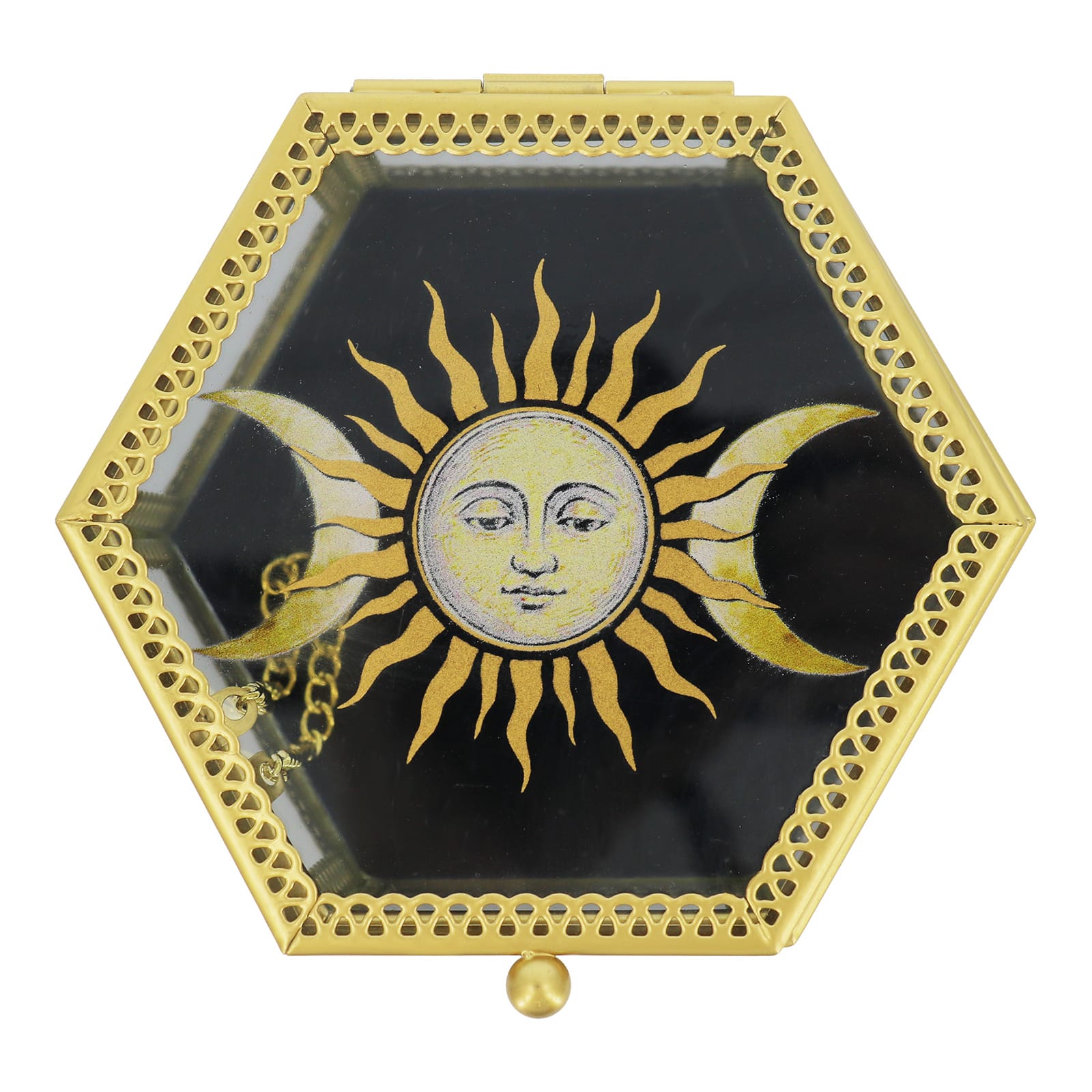 4.75" Gold & Black Sun & Moon Hexagon Tabletop Box by Ashland®