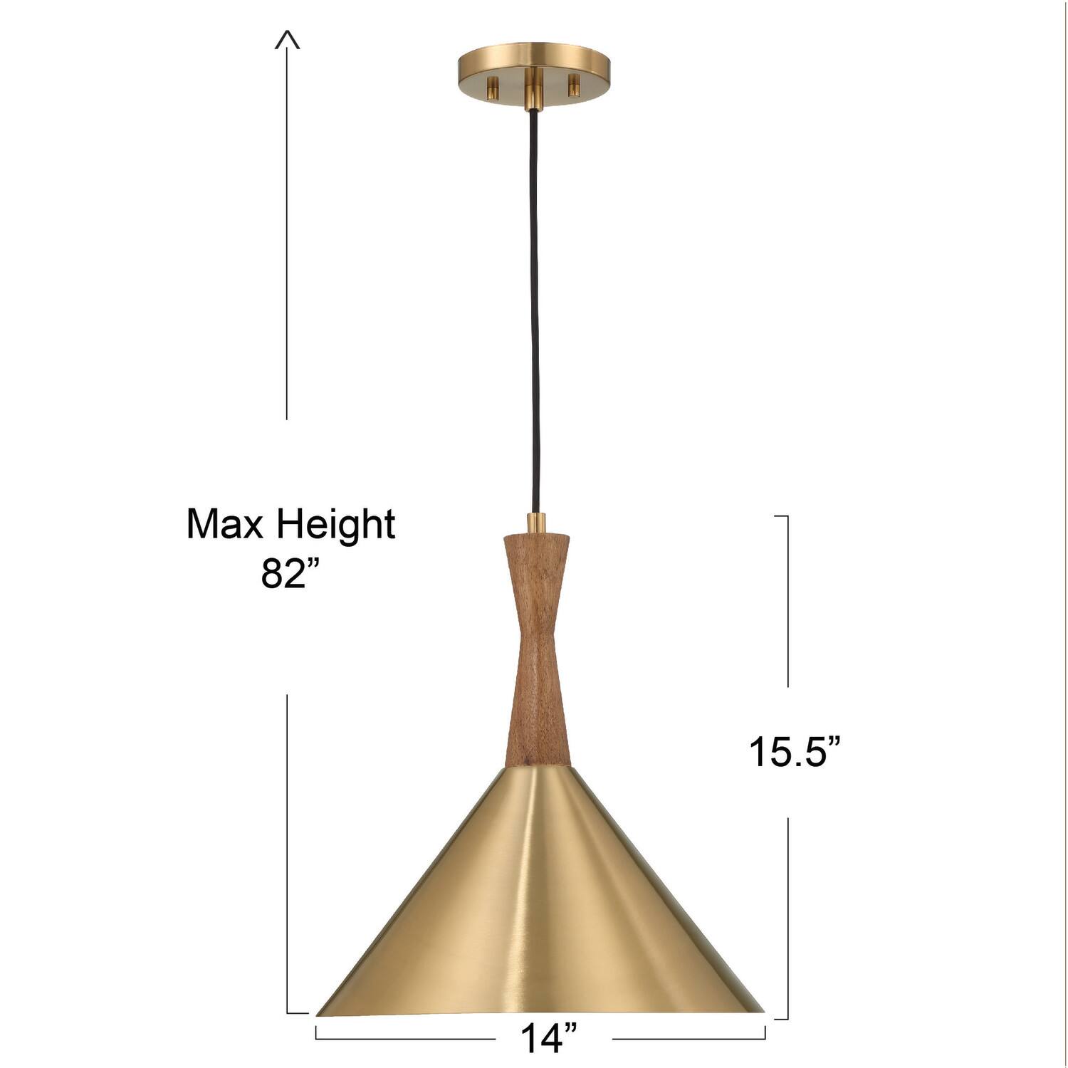 Hello Honey® Axel Brushed Gold Mid-Century Modern Metal & Natural Stained Wood Ceiling Light