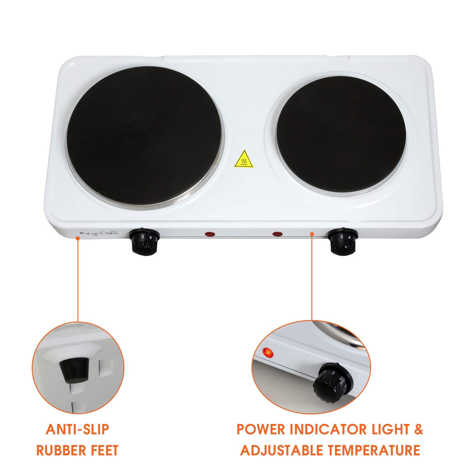 MegaChef Sleek White Electric Portable Lightweight Dual Burner Cooktop Buffet Range