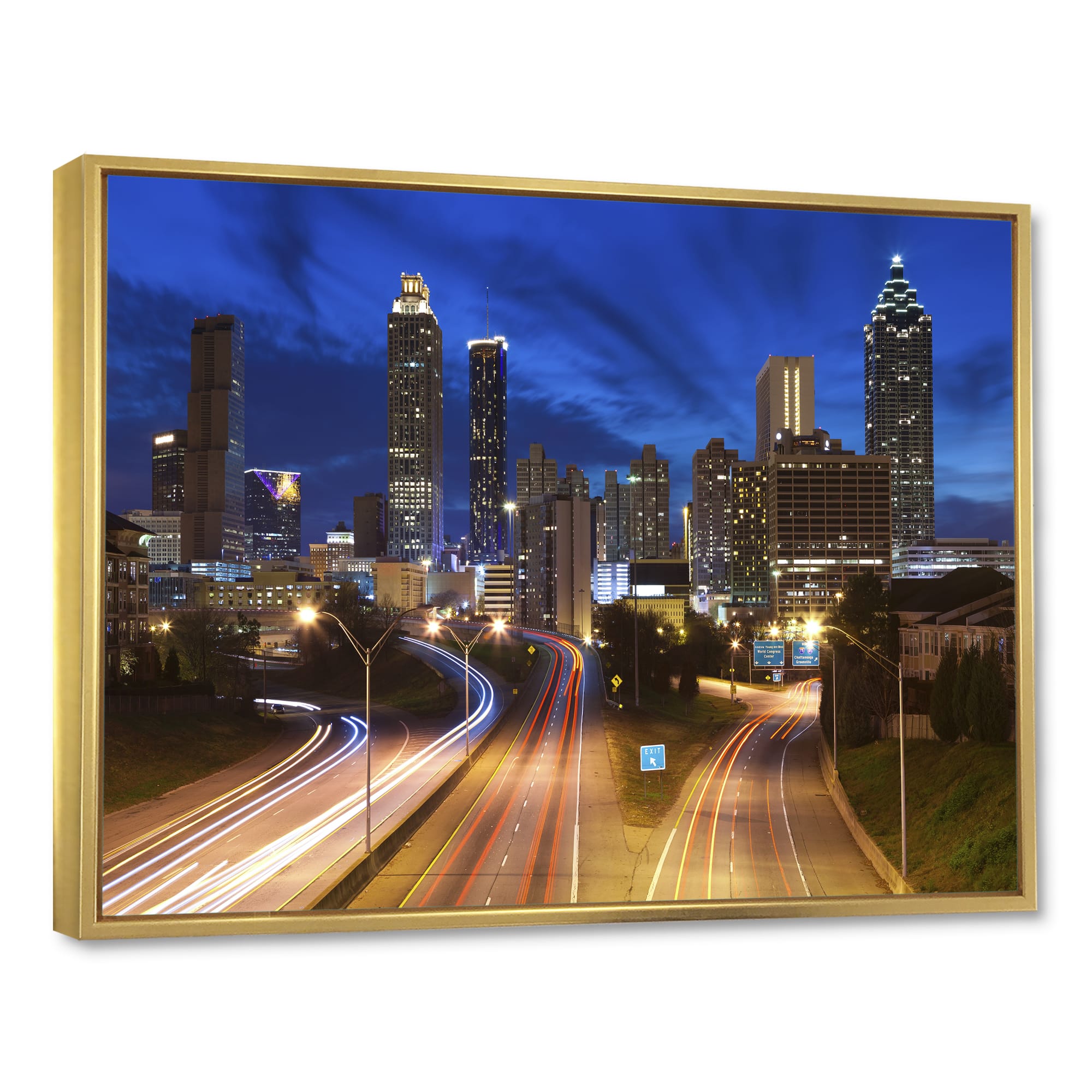 Designart - Atlanta Skyline Twilight Blue Hour - Cityscape Framed Canvas Print