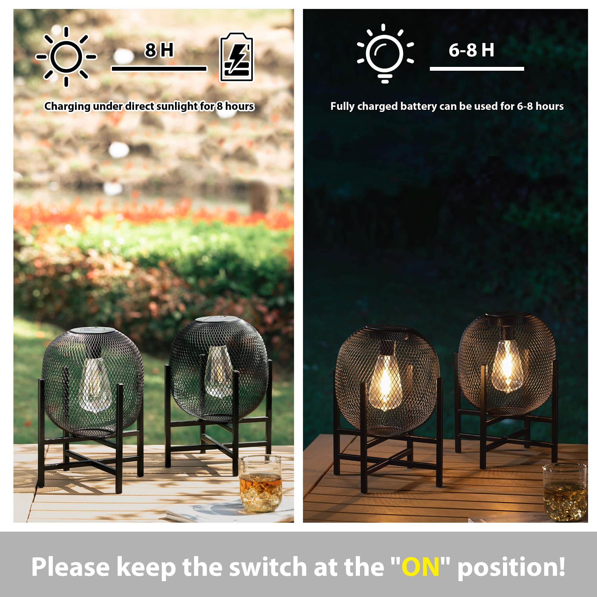 Glitzhome® 11.5" Metal Mesh Black Solar Powered Lantern with Stand, 2ct.
