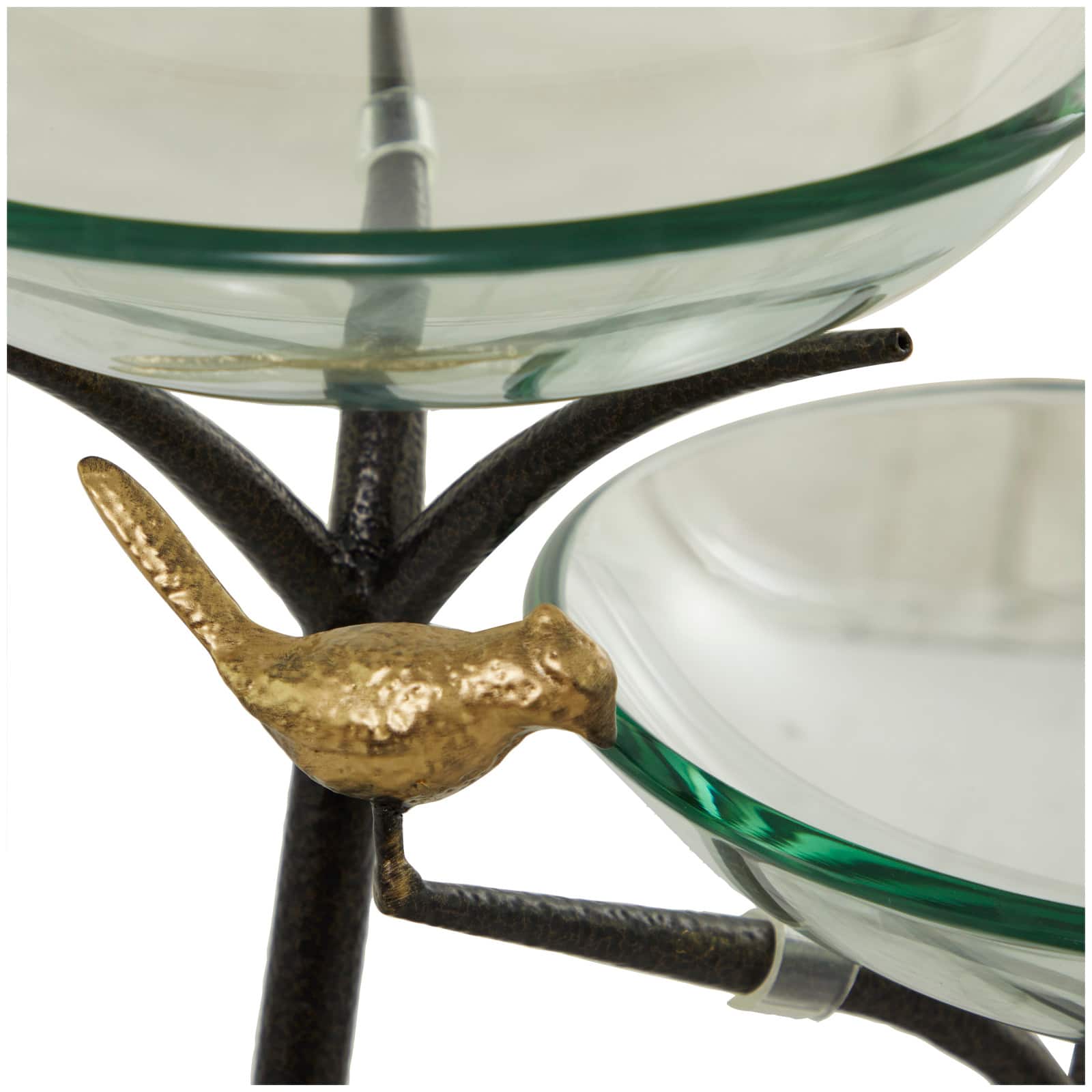 20" Clear Glass Kitchen Serving Bowl with 3-Tier Black Metal Branch Stand