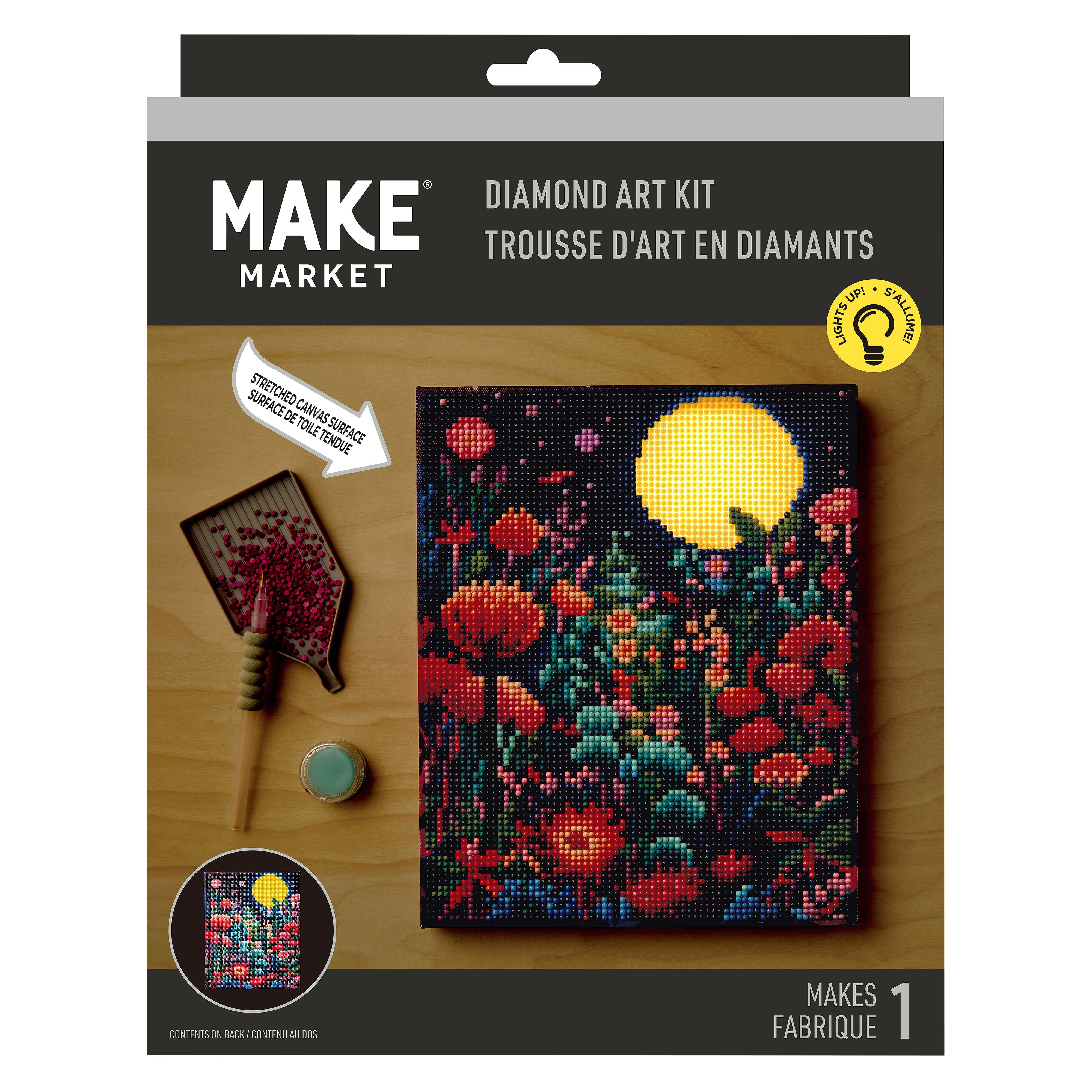 8" x 10" Moon & Flowers LED Stretched Canvas Diamond Art Kit by Make Market®