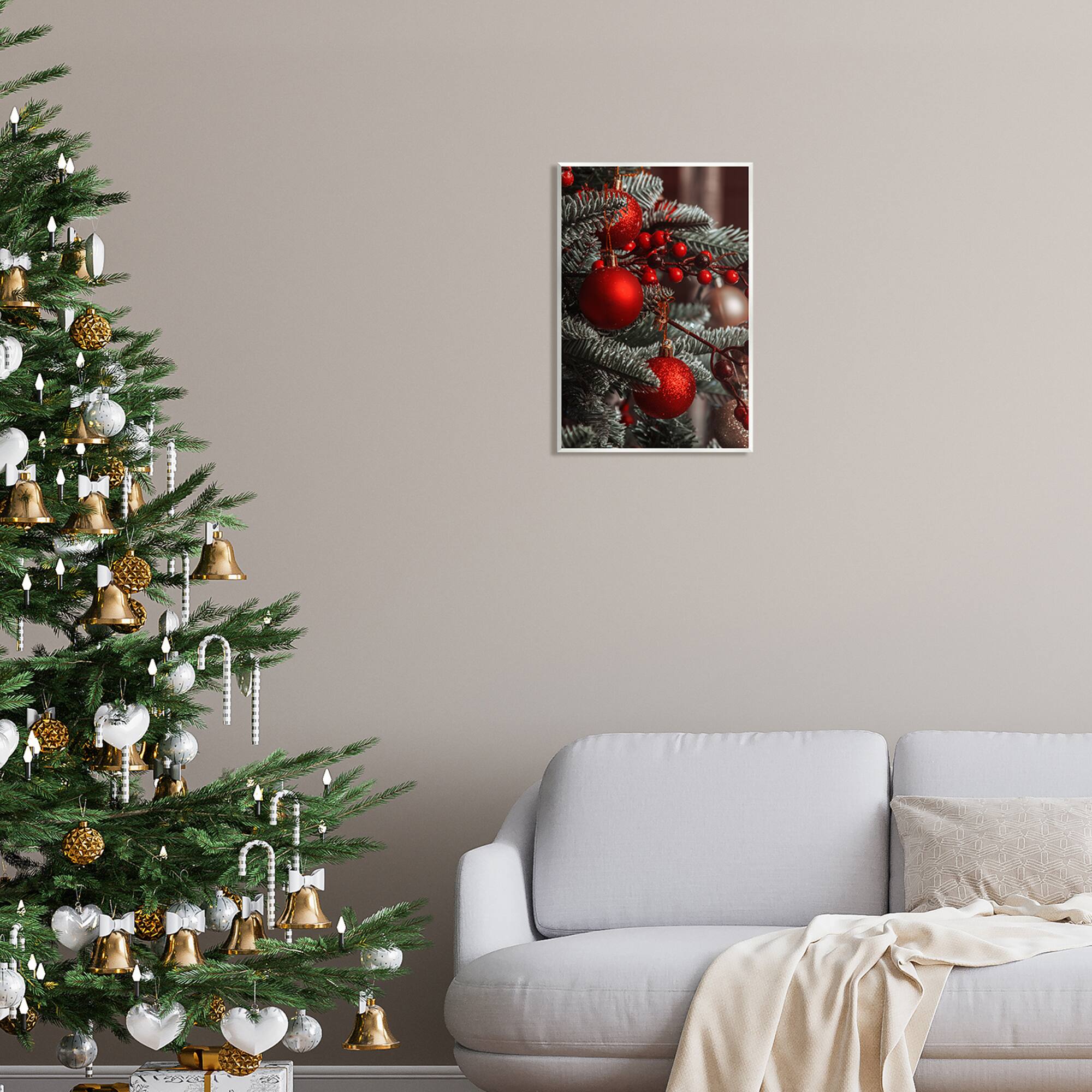 Stupell Industries Hanging Red Ornaments Christmas Tree Wall Plaque Art