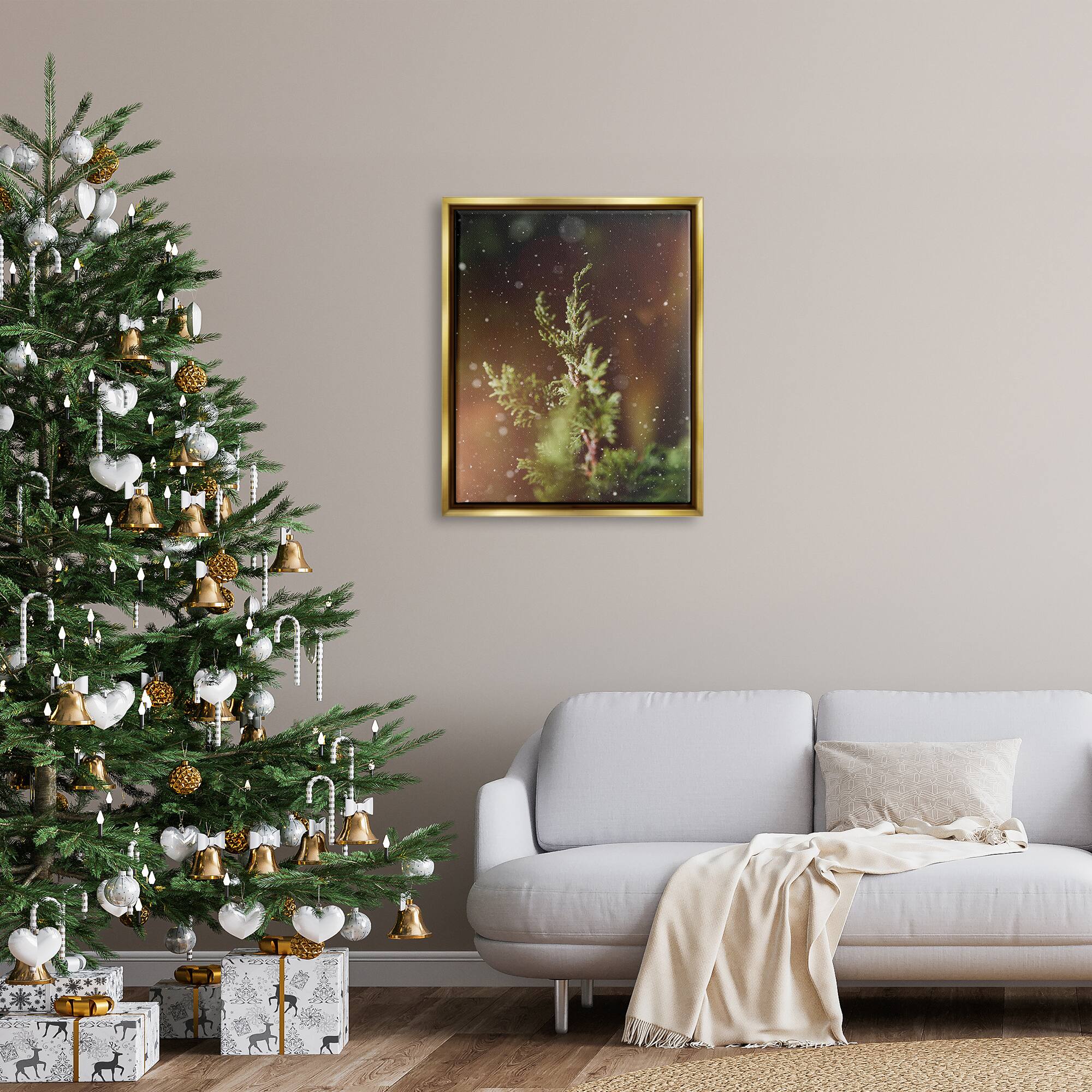Stupell Industries Winter Snowfall Night Pine Tree Framed Floater Canvas Wall Art