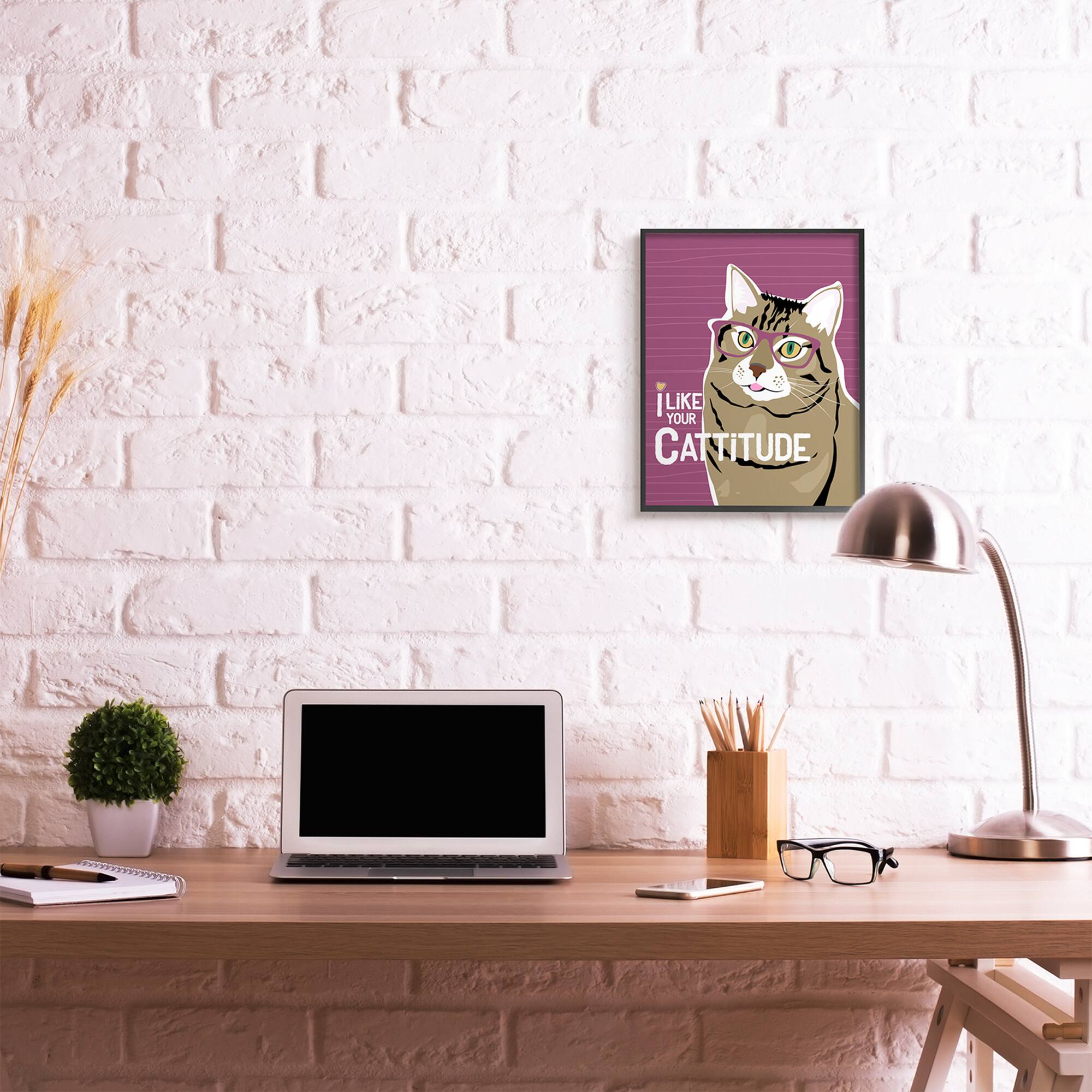 Stupell Industries Like Your Cattitude Phrase Cat With Glasses Pet in Frame Wall Art