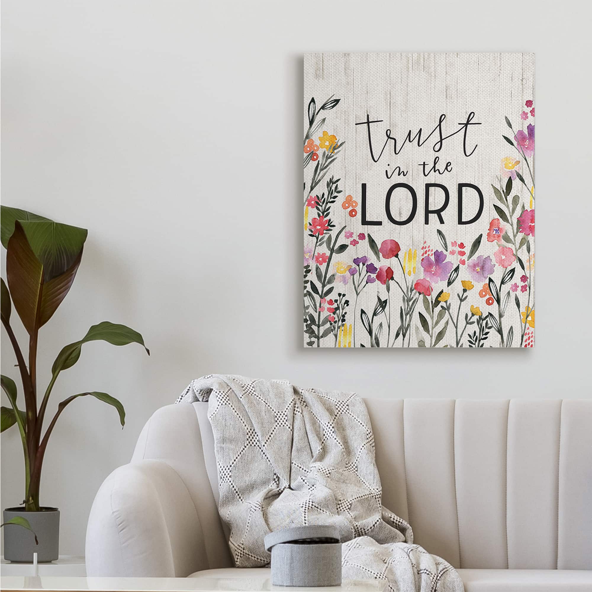 Stupell Industries Trust in the Lord Proverb Spring Watercolor Flowers Canvas Wall Art