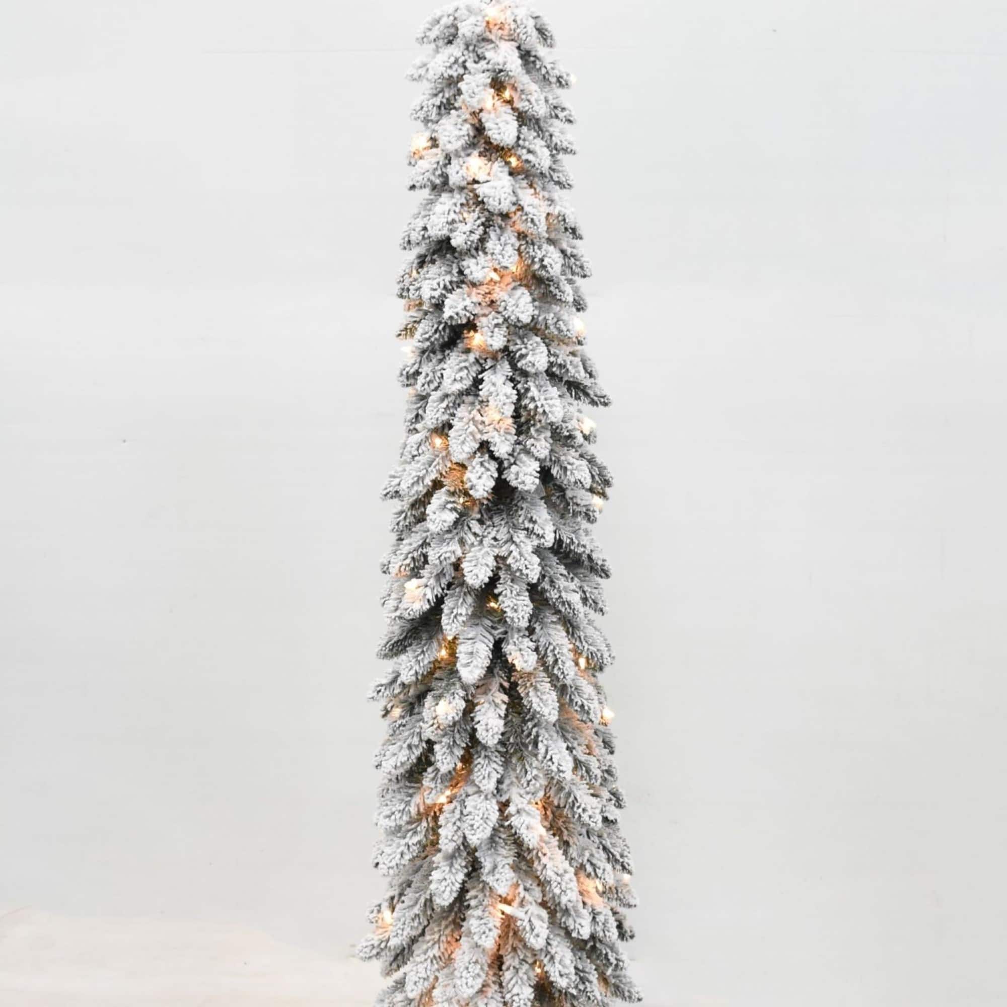 6ft. Pre-Lit Pencil Flocked Alpine Artificial Christmas Tree, Clear Lights