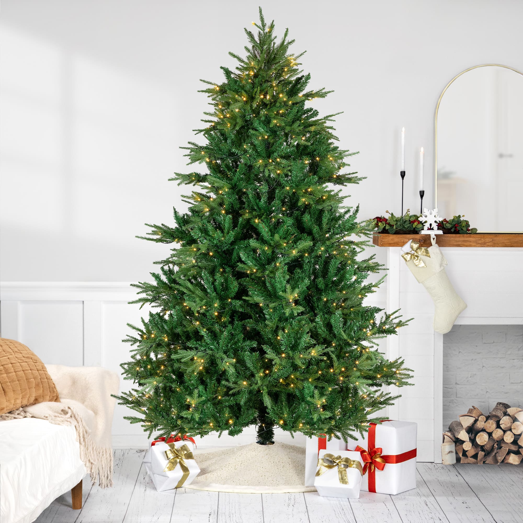 7.5ft. Pre-Lit Juniper Pine Artificial Christmas Tree, Warm White LED Lights