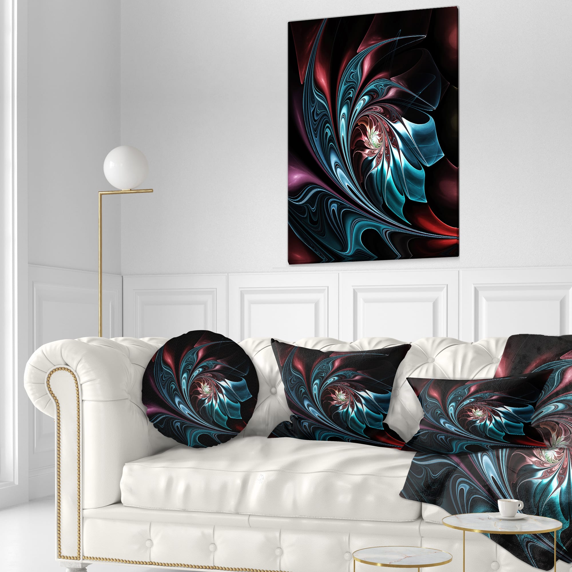 Designart - Blue Abstract Floral Shapes - Large Floral Wall Art Canvas