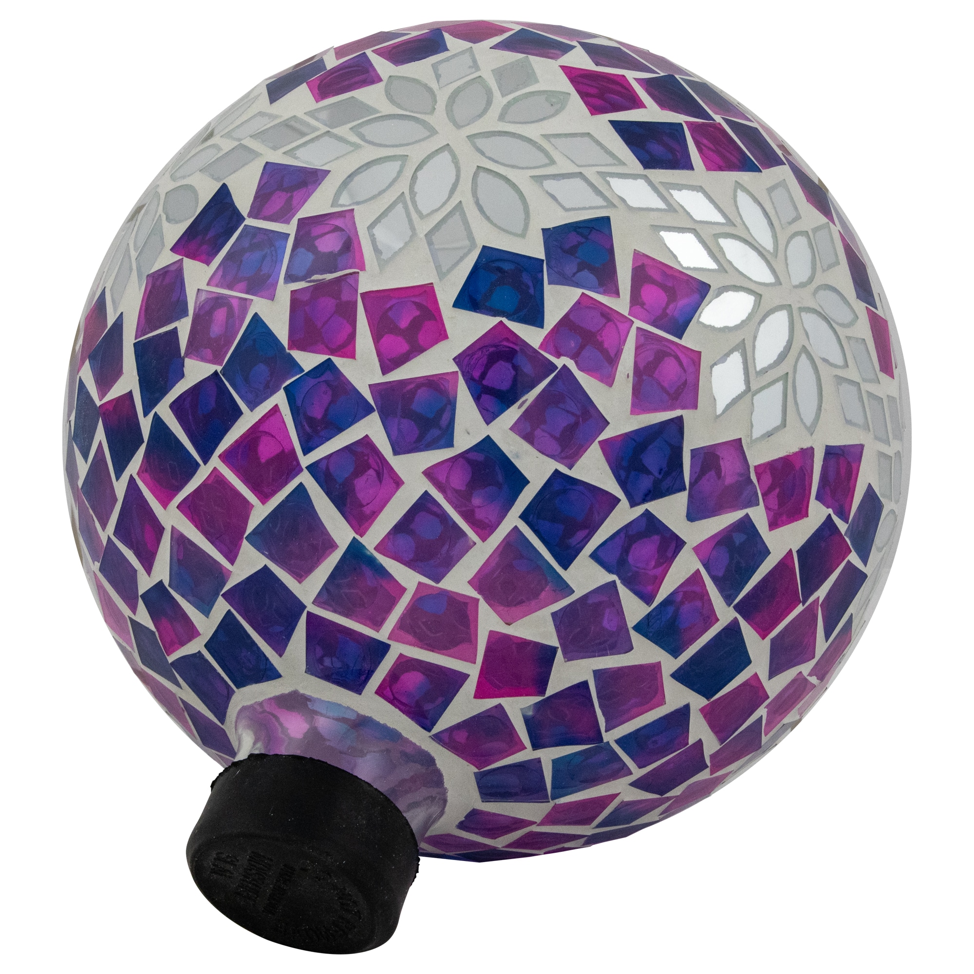 10" Purple, Pink & Silver Mosaic Floral Outdoor Garden Gazing Ball