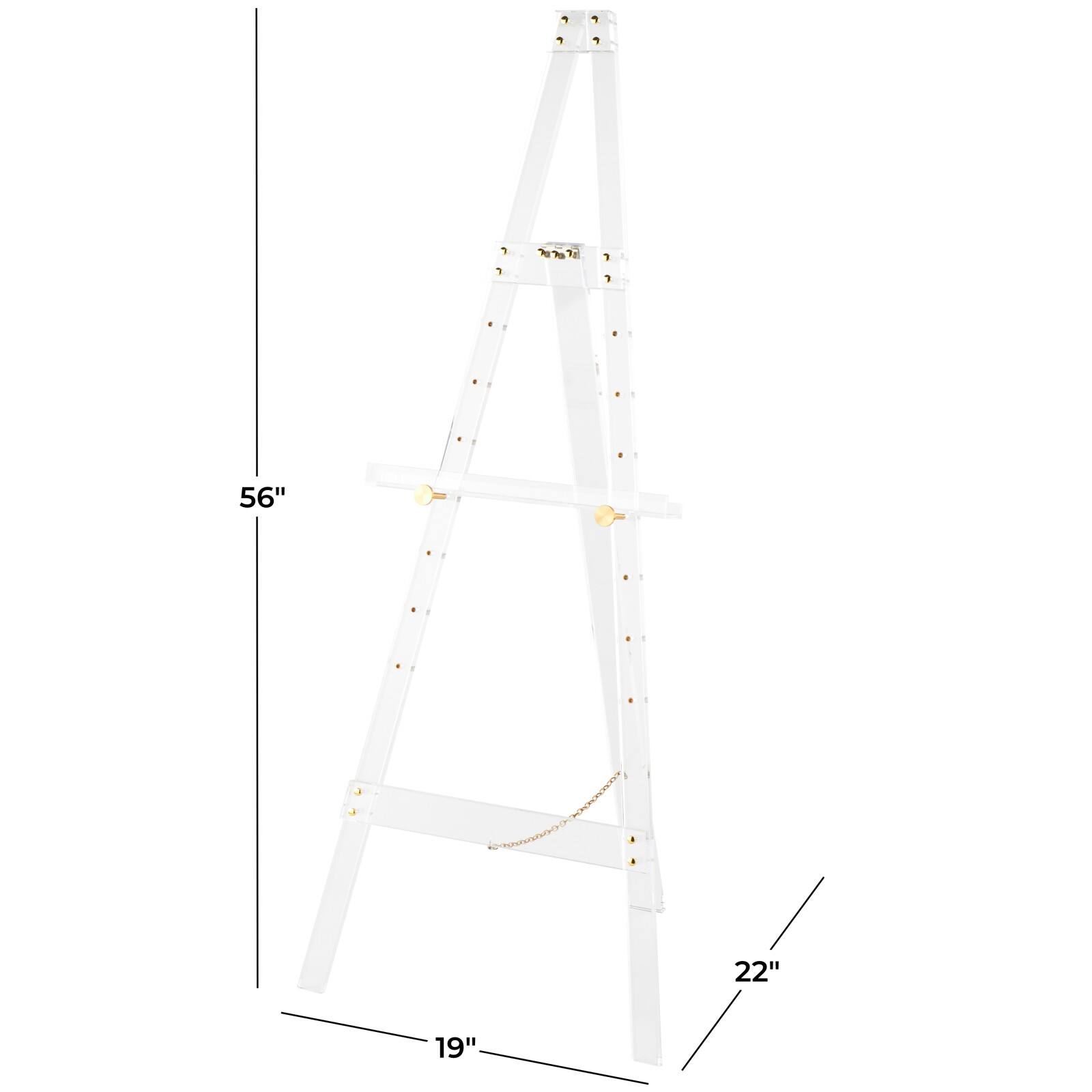 56" Clear Acrylic Plastic Adjustable 7-Tier Display Easel with Gold Metal Hardware & Chain Support