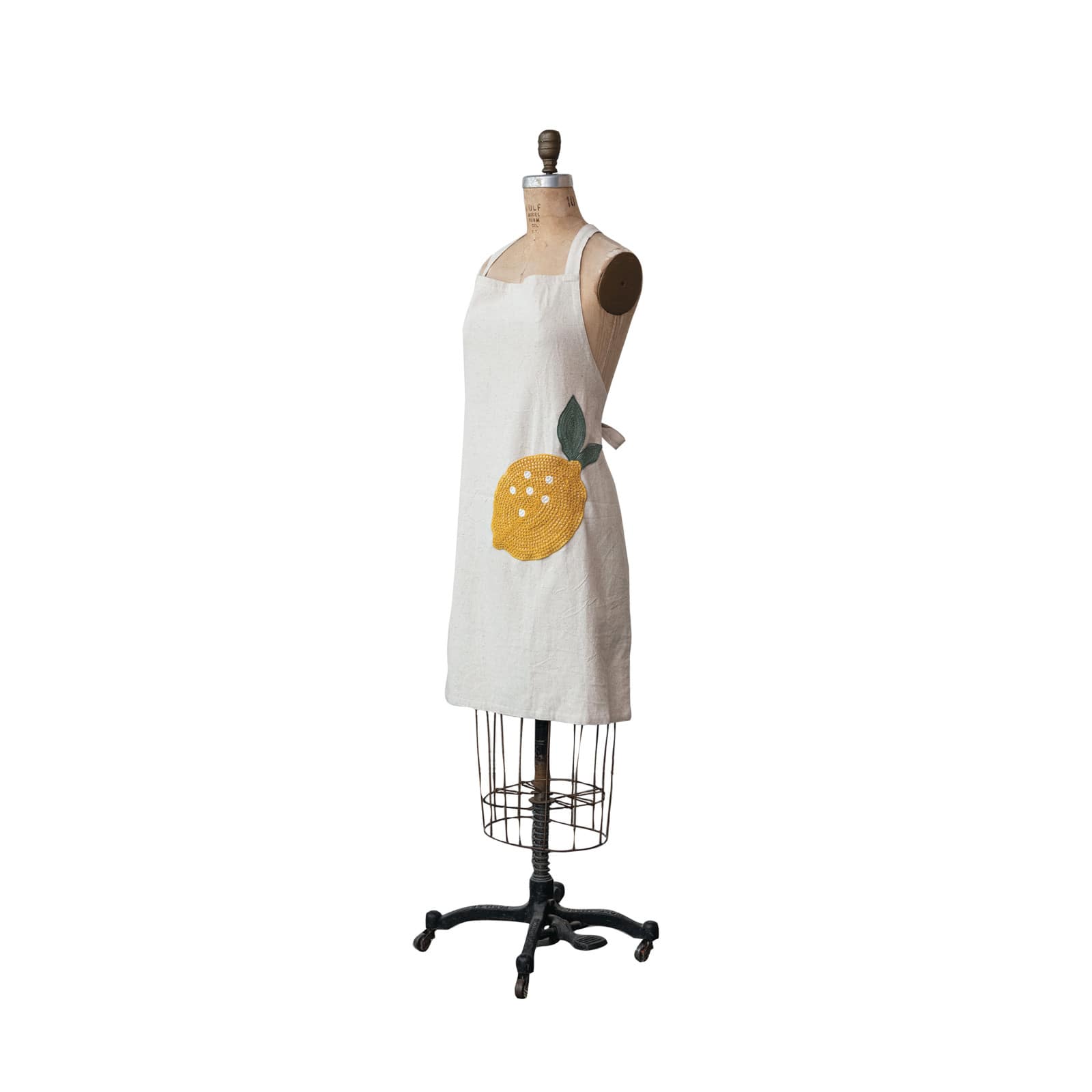Hello Honey® Embroidered Cotton & Linen Apron with Lemon Pocket