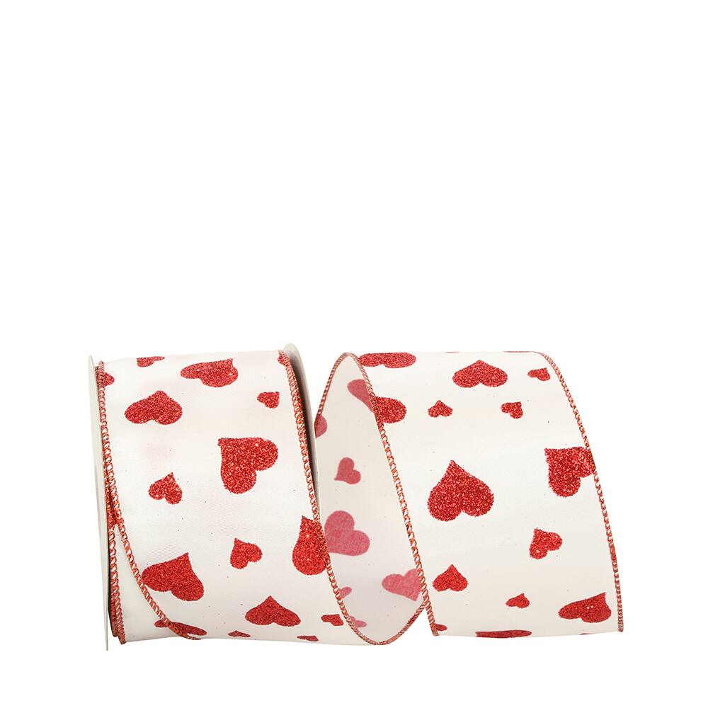 Reliant 2.5" x 20yd. Red Heart Glitter Wired Ribbon