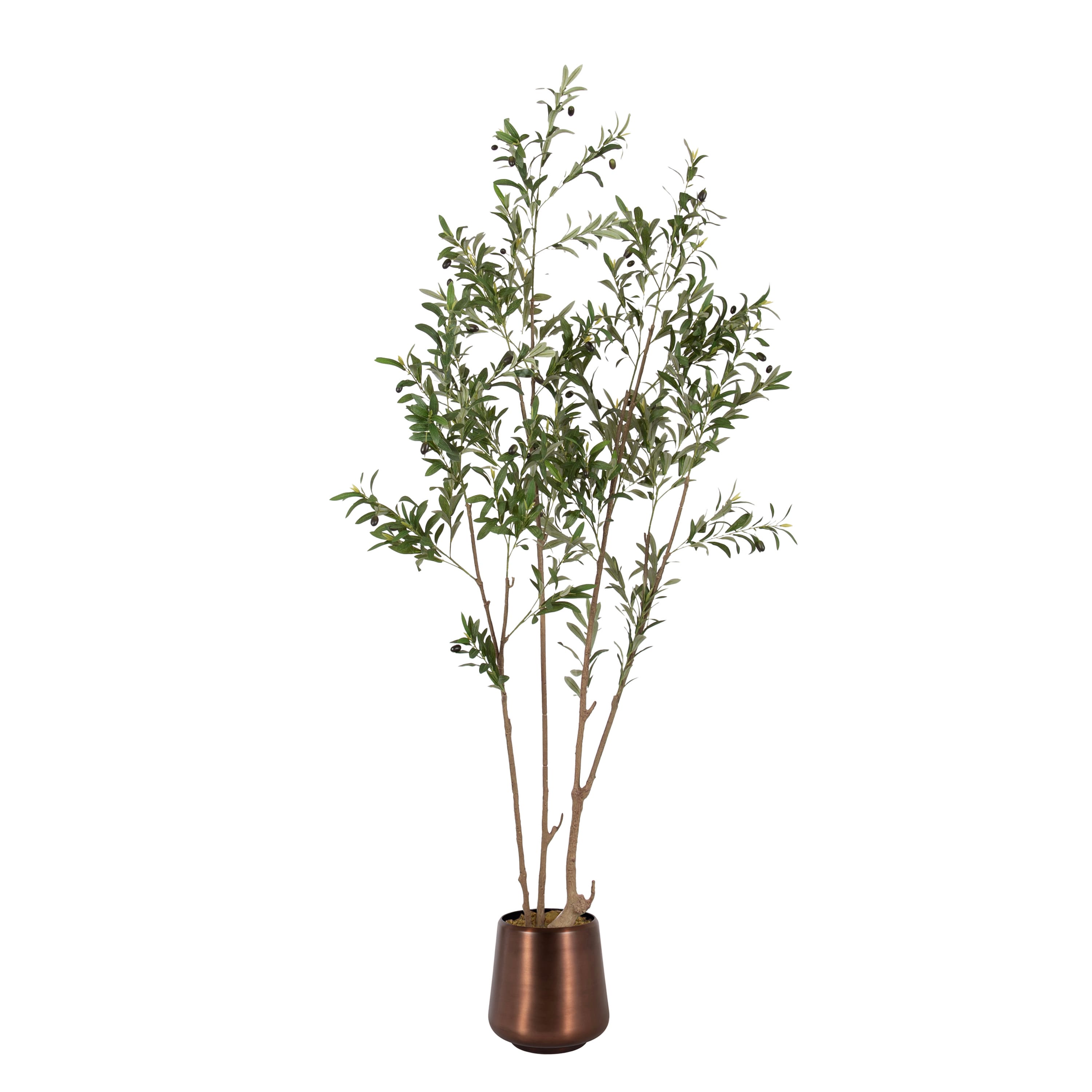 Kate and Laurel 7ft. Oliveira Faux Olive Tree with Round Bronze Planter