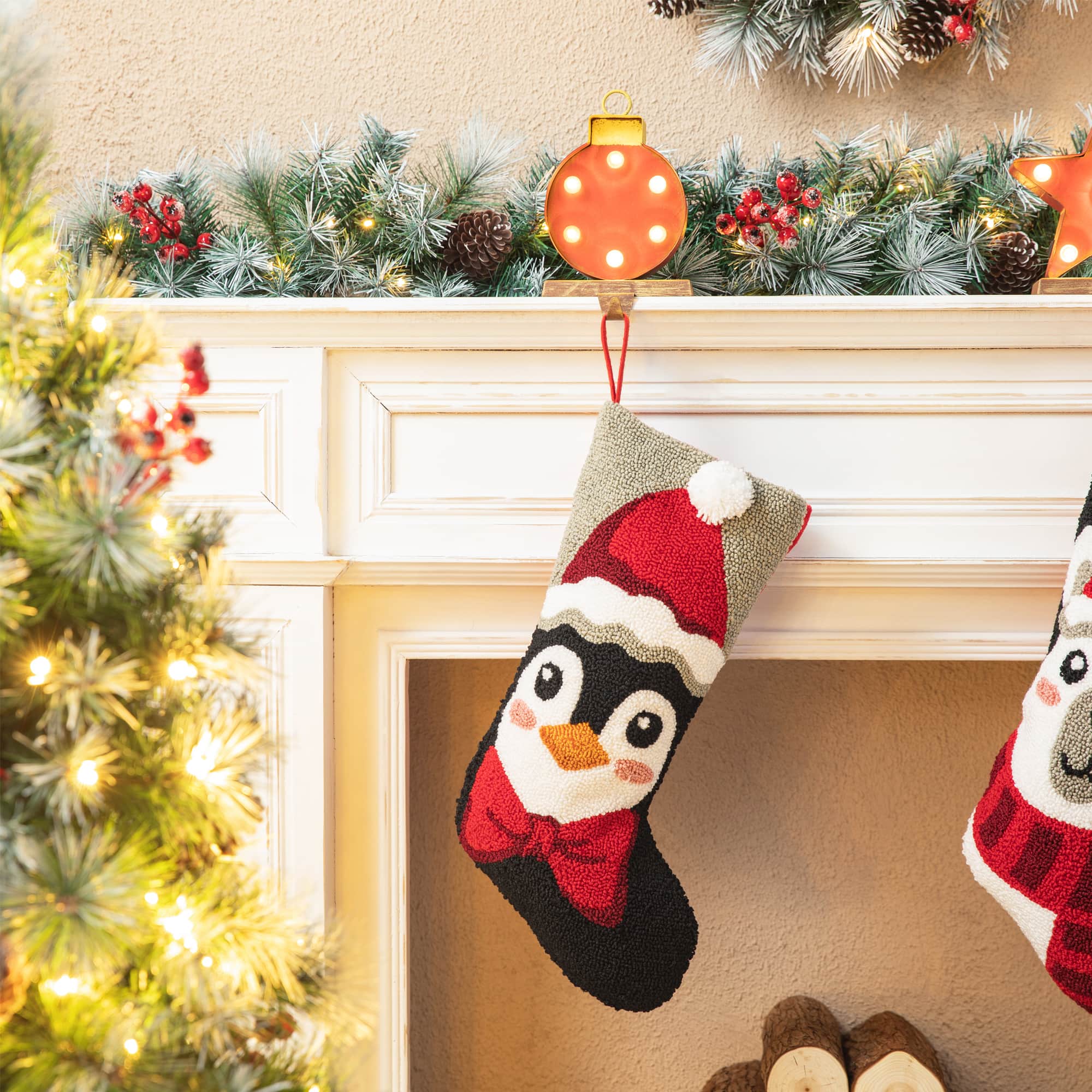 Glitzhome® 20.5" Polar Bear & Penguin Hooked Stocking Set